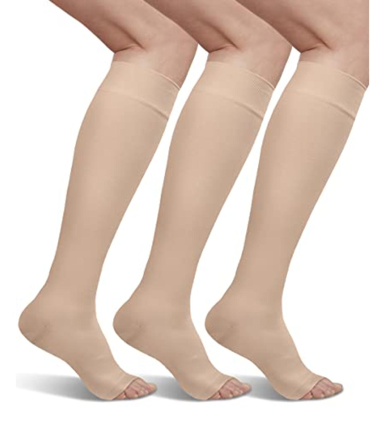 REYTID Compression Stockings Women 20-30 mmHg Knee High Support Socks - 3 Pairs, XX-Large, Open Toe Beige - Buy Online on GoSupps.com