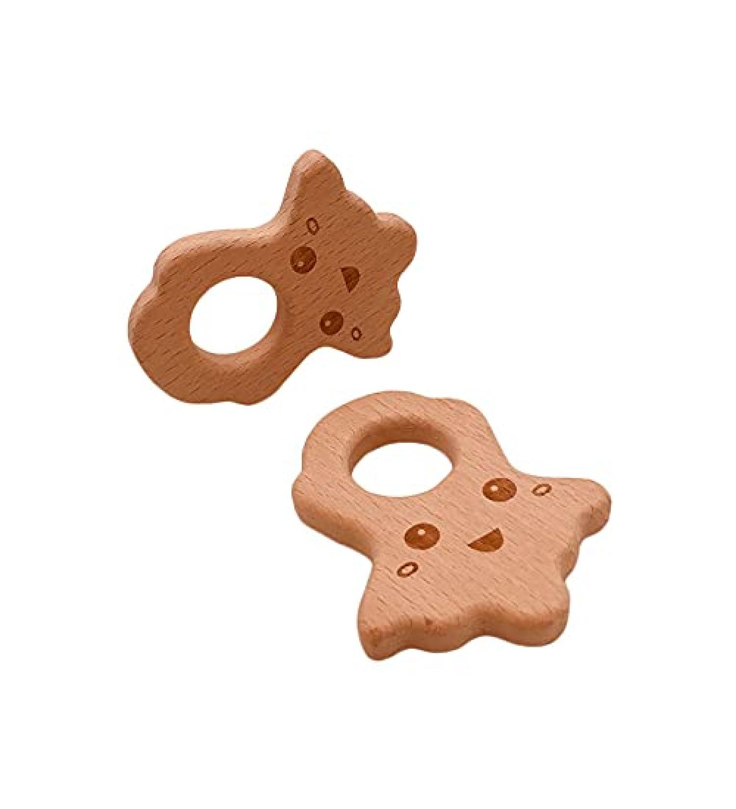 Wendysun 2pcs Cartoon Octopus Shape Wood Teether Set - Natural Beech Teething Toy for Babies - DIY Pendant Nursing Toy - Buy Online on GoSupps.com