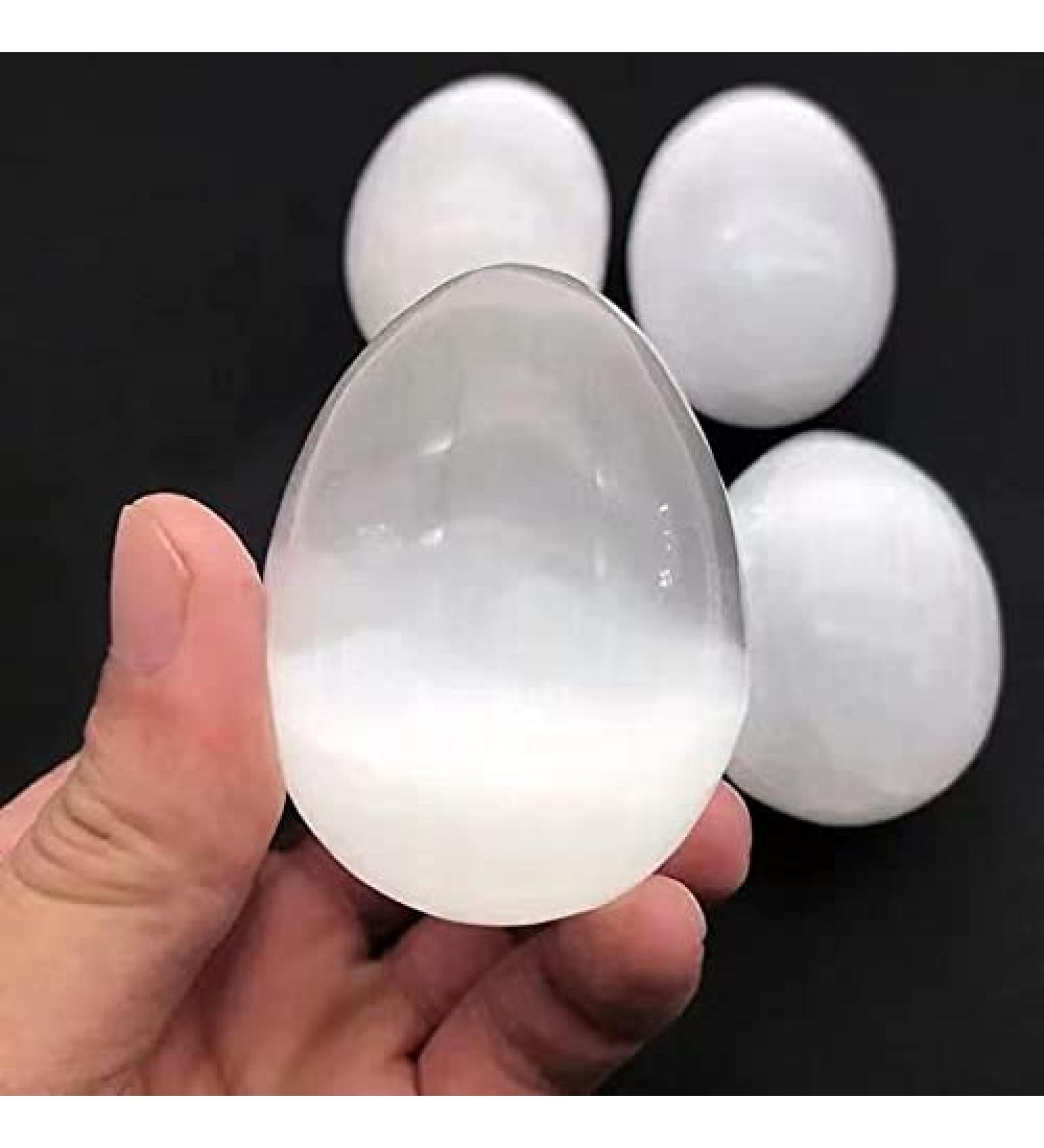 Natural Quartz Palm Stone Hand Crafts White Selenite Egg Crystal 1pc Chakra Reiki Balancing - Buy Online on GoSupps.com