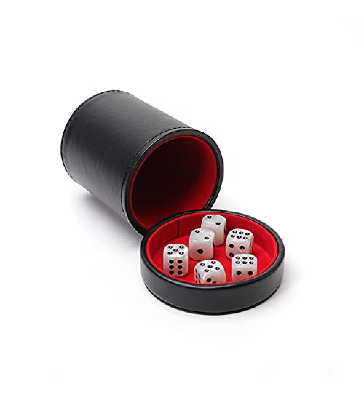 Luck Lab Black Leather Dice Cup with Lid & 6 Pearl Dice - Red Velvet Interior - Perfect for Board Games - Buy Online on GoSupps.com