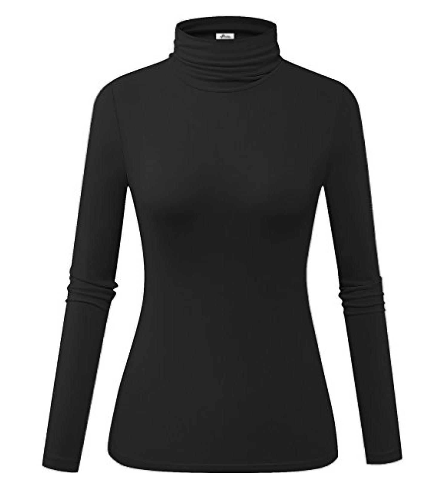 Herou Women's Long Sleeve Turtleneck Slim Fit Casual Active Top - Black, Medium - Buy Online on GoSupps.com