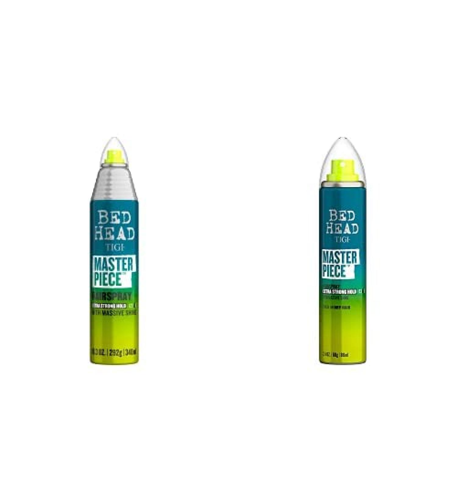 TIGI Bed Head Bundle: Masterpiece Extra Strong Hold Unisex Hairspray 10.3 oz + Shiny Travel Size Hairspray 2.4 oz