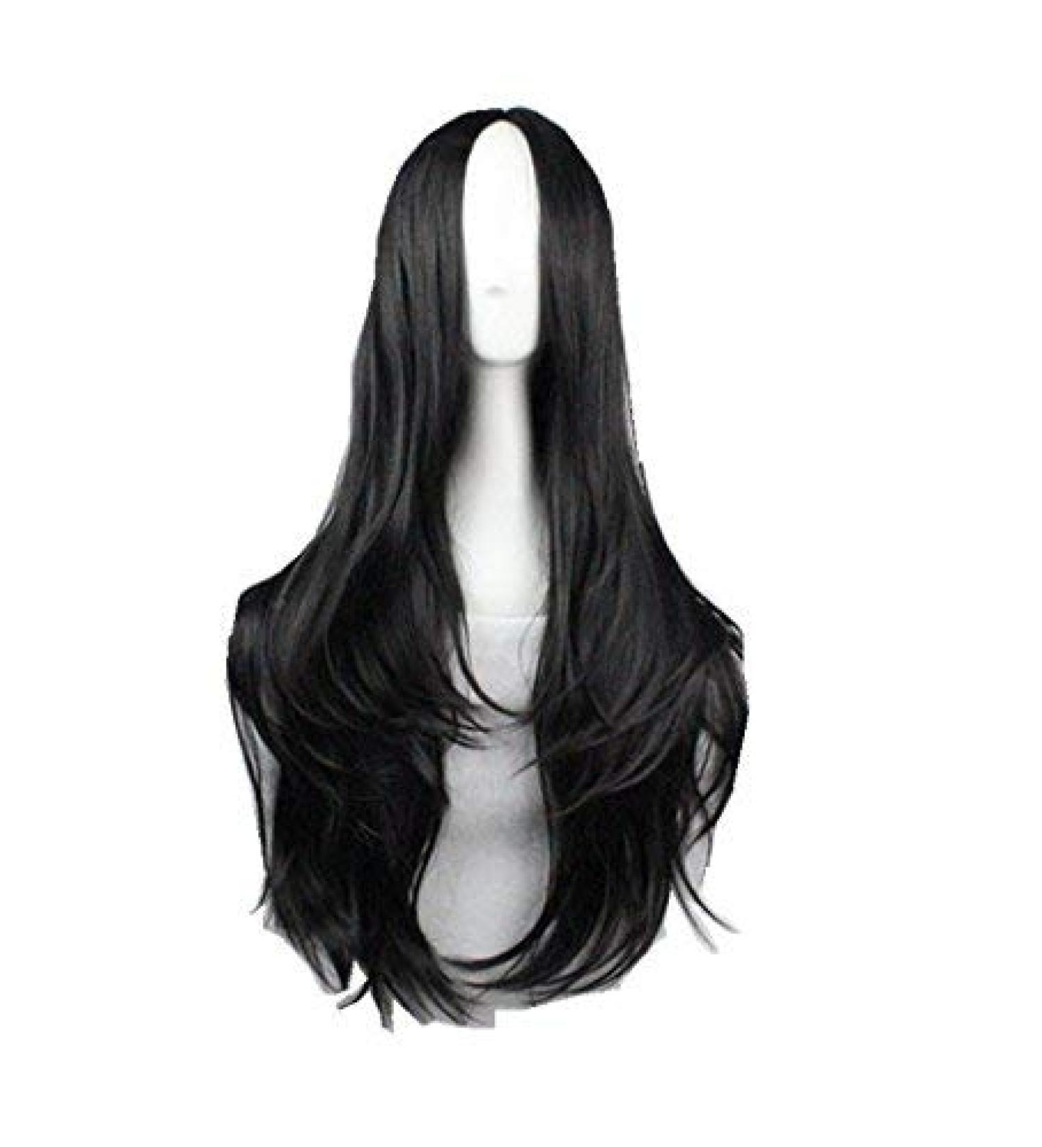 LFMDJF Middle Part Line Wigs Synthetic Heat Resistant Fiber Long Wavy Black Hair Women Female Party Hairpiece 26inches Red #1B