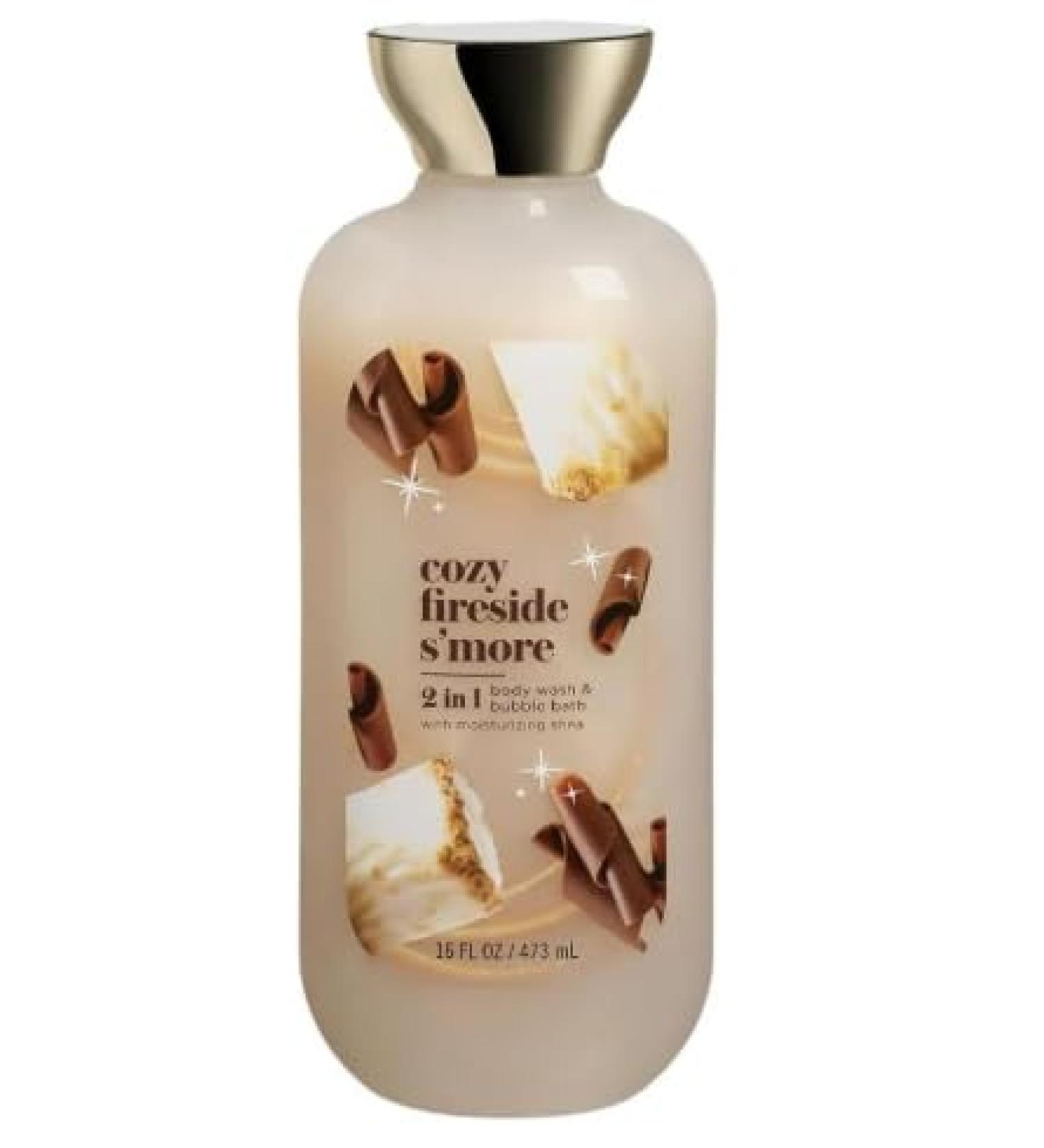 2-in-1 Body Wash and Bubble Bath Cozy Fireside S More Scent 16 oz | Moisturizing Shower Gel & Foaming Bath Soap for Women Men Relaxing Daily Cleanser