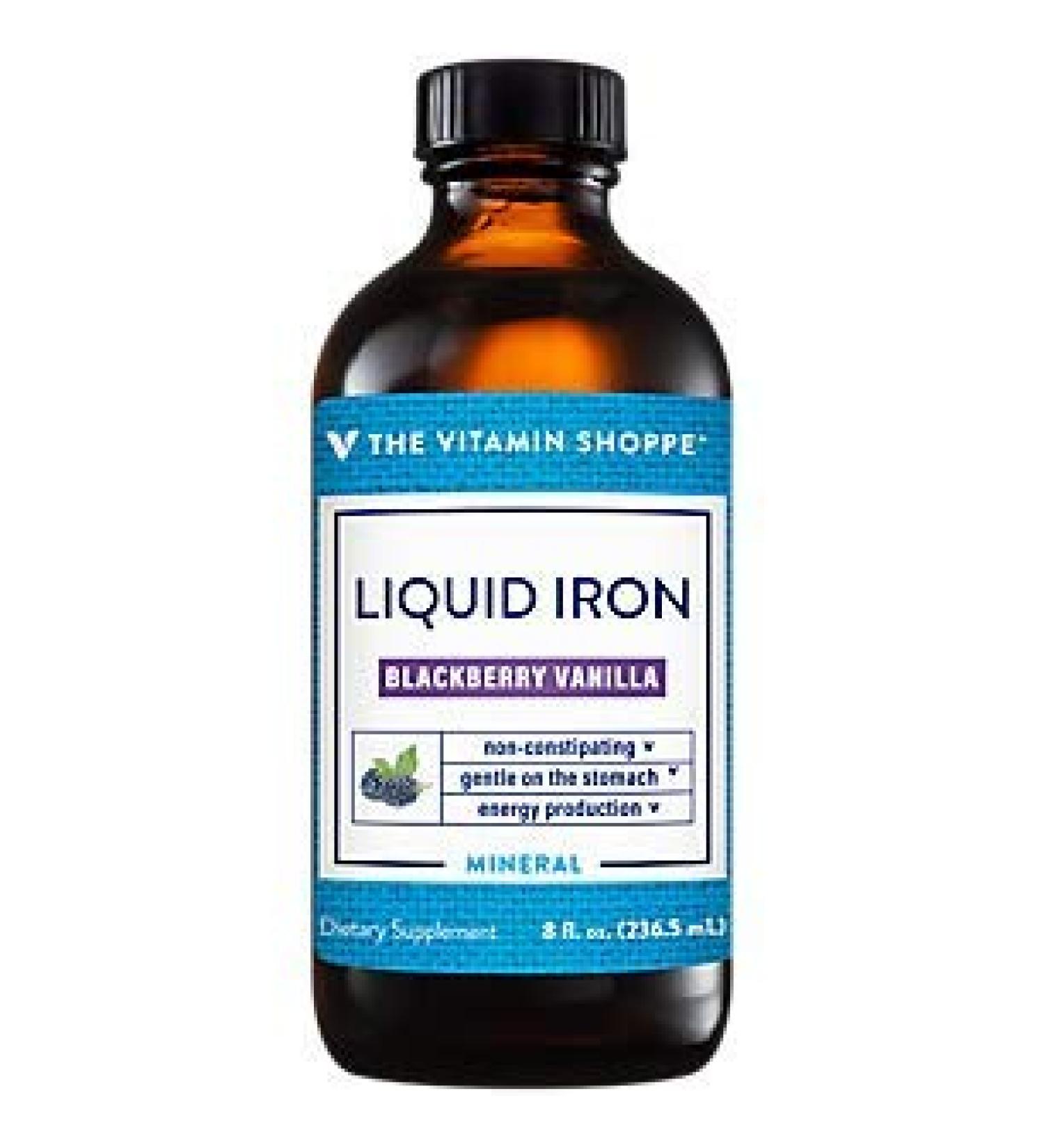 Vitamin Shoppe Liquid Iron: BlackBerry Vanilla Flavored, Non-Constipating, Immune Support - 8 fl oz - Buy Online on GoSupps.com