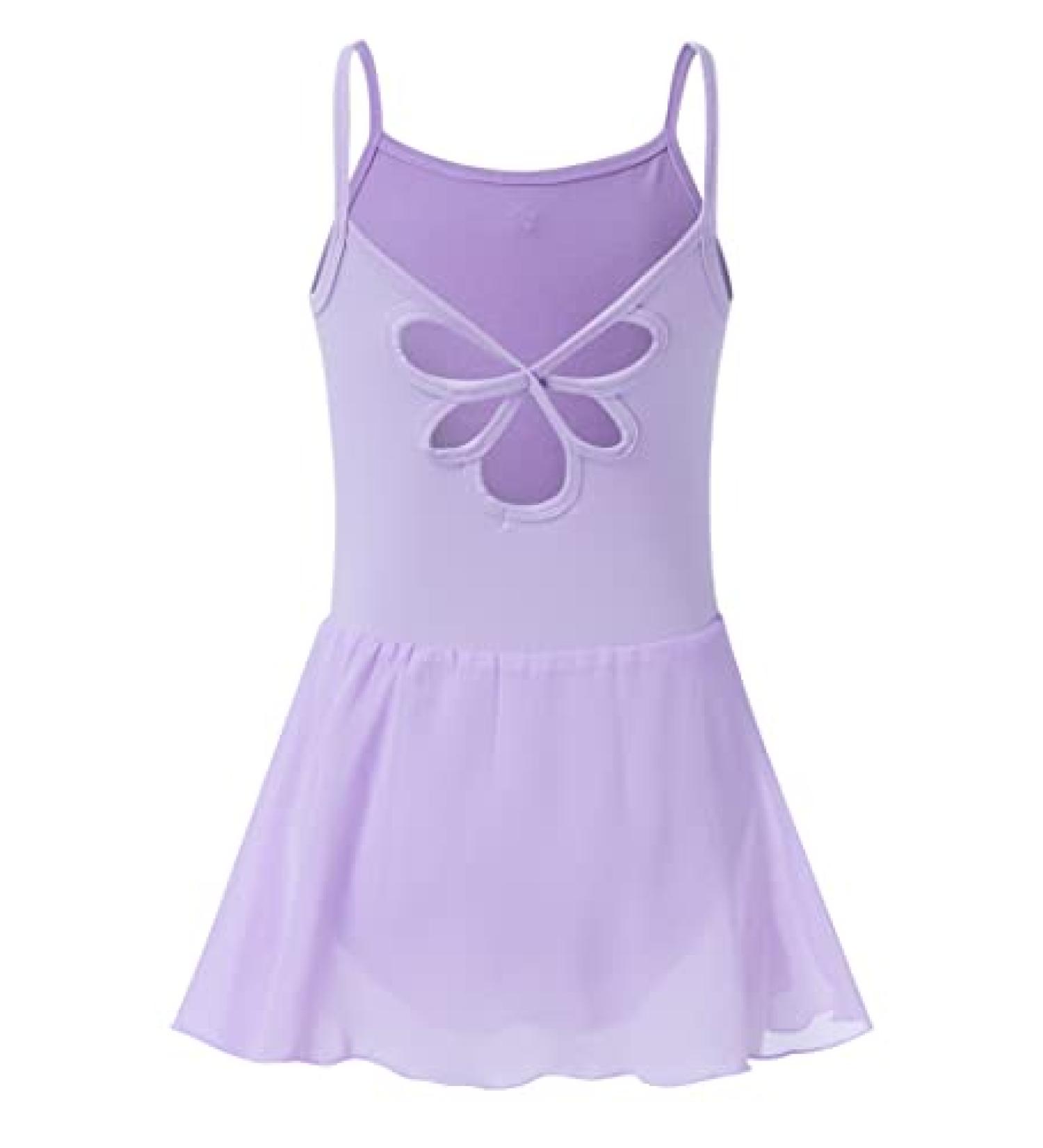 LIONJIE Little Girls Camisole Ballet Dance Dress | Skirted Leotard for Kids 3-12Y | Hollow Back Dancewear - Purple - Buy Online on GoSupps.com