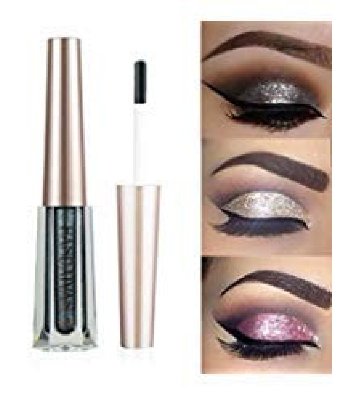 GL-Turelifes Diamond Glitter Liquid Eyeshadow & Eyeliner Pen Starry Sequins Mermaid Eye Shadow Long Lasting Shiny and Pigmented Waterproof Sparkling &Shimmer Eyes Makeup(#5 Black Grey)
