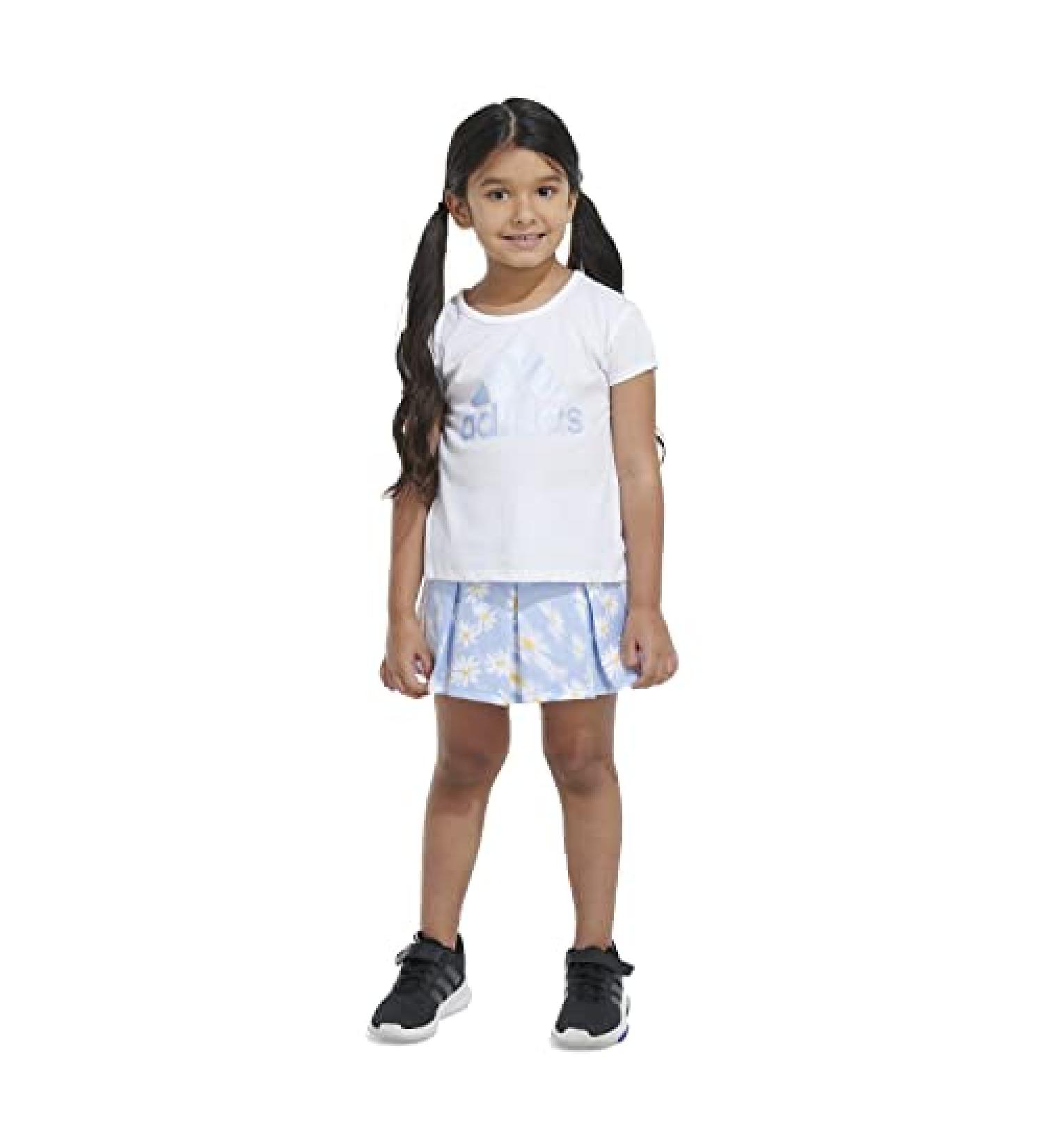 adidas Girls Short Sleeve Tee & French Terry Pleated Skort Set 6X - White | Shop Now - Buy Online on GoSupps.com