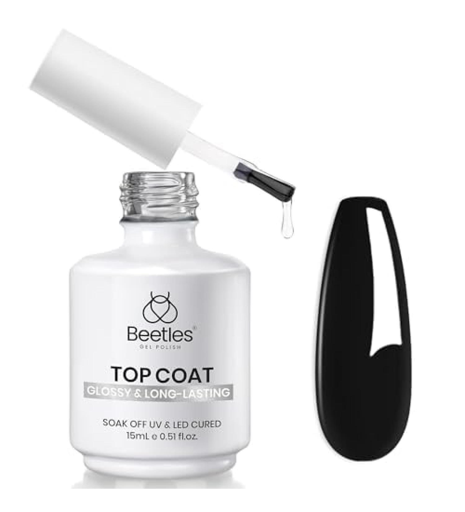 Beetles No Wipe Gel Top Coat - 15ml Clear Glossy Long Lasting Nail Polish for Manicure | Soak Off UV Lamp Safe - High Shine Finish - Buy Online on GoSupps.com