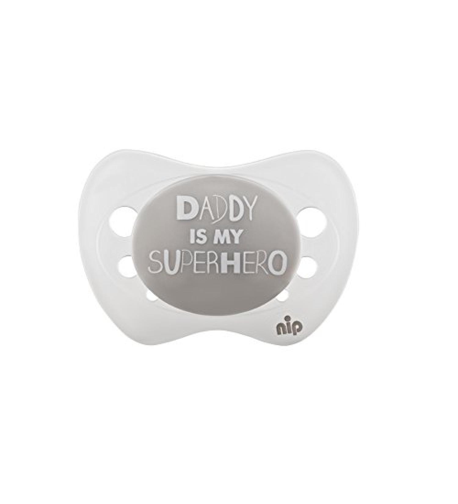 Nip Pacifier - Daddy Is My Superhero | Jaw-Friendly Silicone | Reduces Pressure on Teeth | 0-6 Months - Buy Online on GoSupps.com