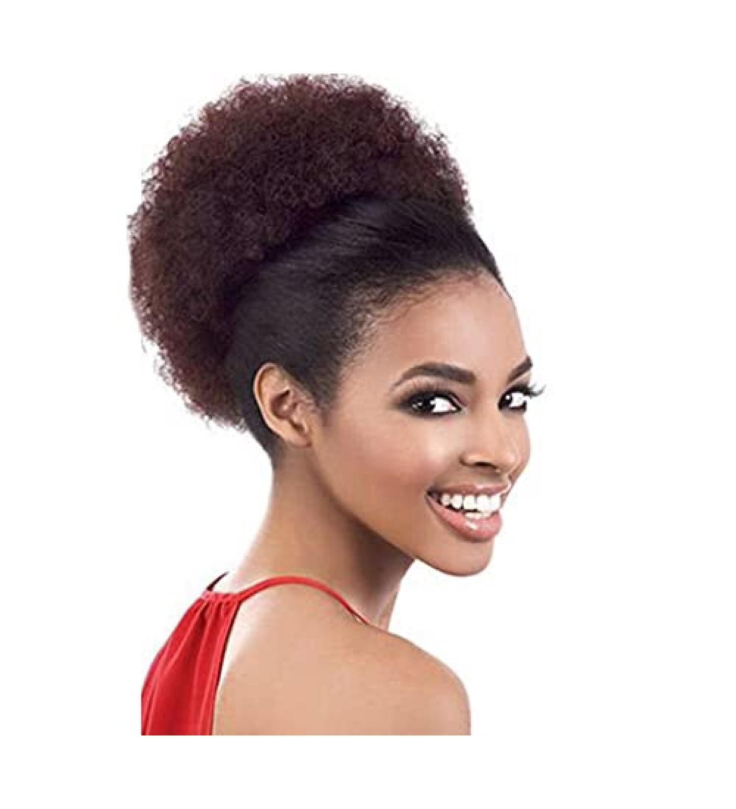 Natural Clip In Afro Hair Bun - Jet Black Purple Blue Synthetic Kinky Curly Puff Ponytail Extension for Women - 8 Inches - Buy Online on GoSupps.com