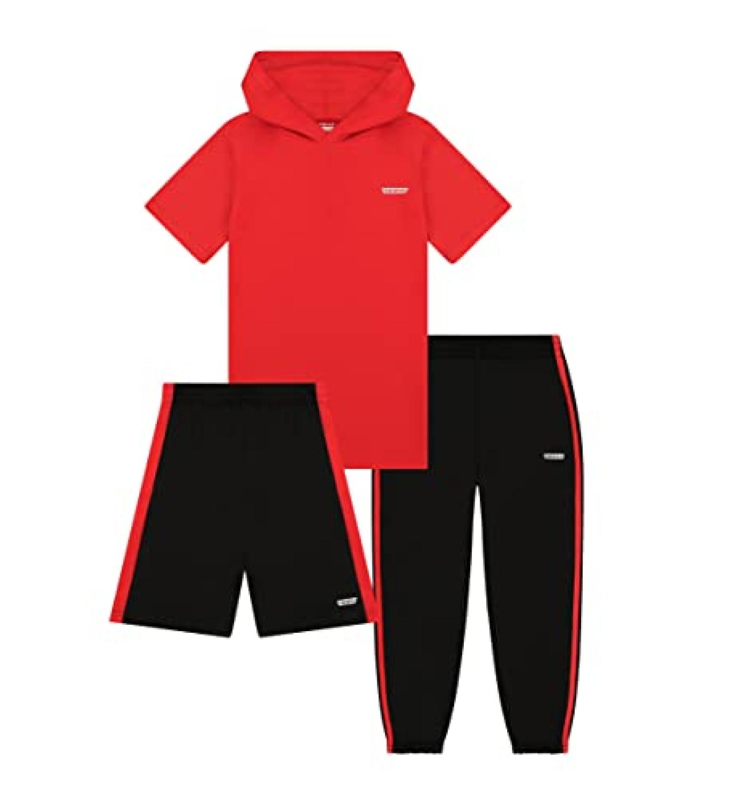Hind Boys 3-PC Athletic Set - Red-Black, Size 10 | Performance T-Shirt, Shorts, Joggers - Buy Online on GoSupps.com