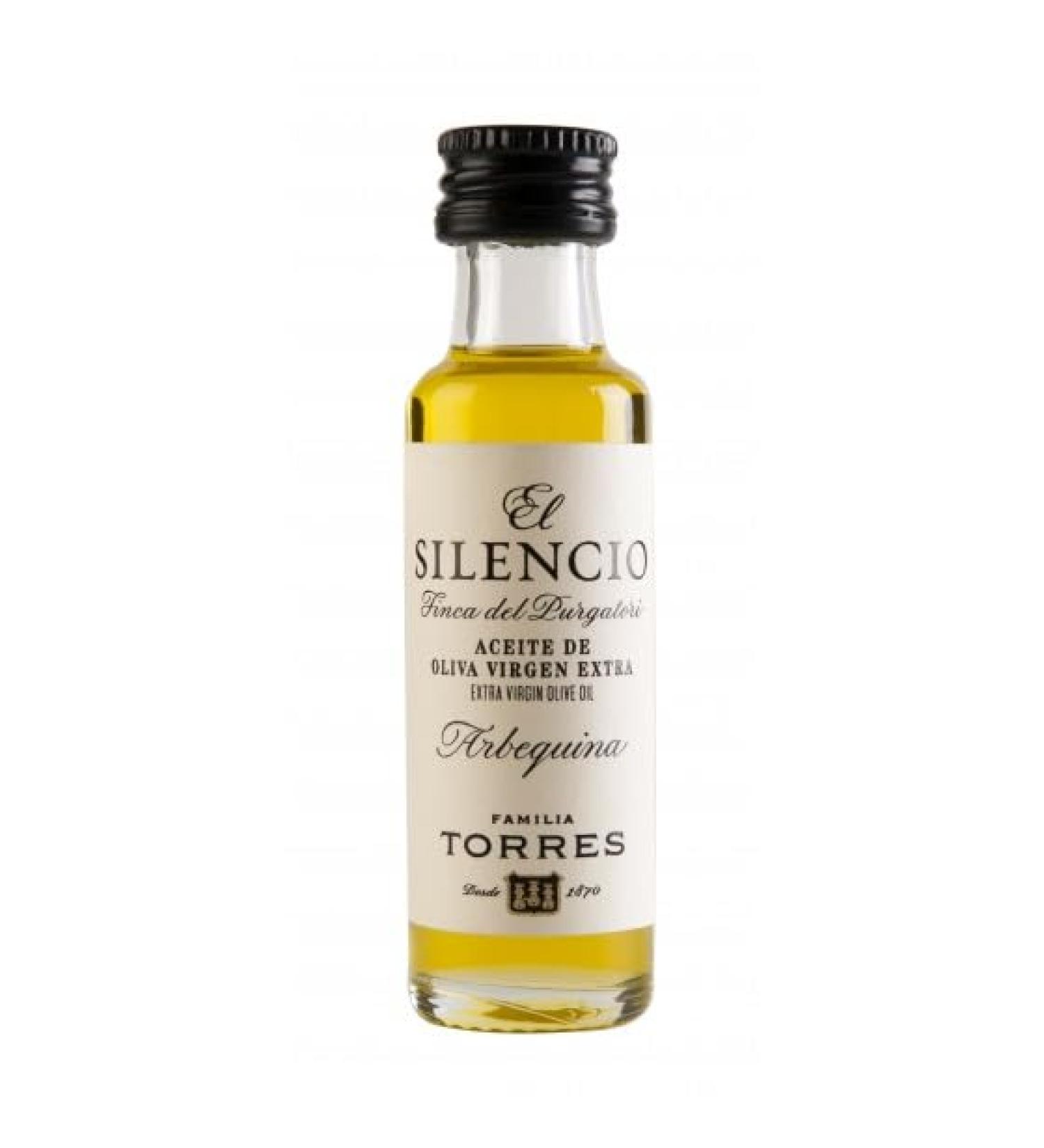 Torres Import EL SILENCIO Box of 264 miniatures of extra arbequina virgin olive oil glass bottle 20 ml