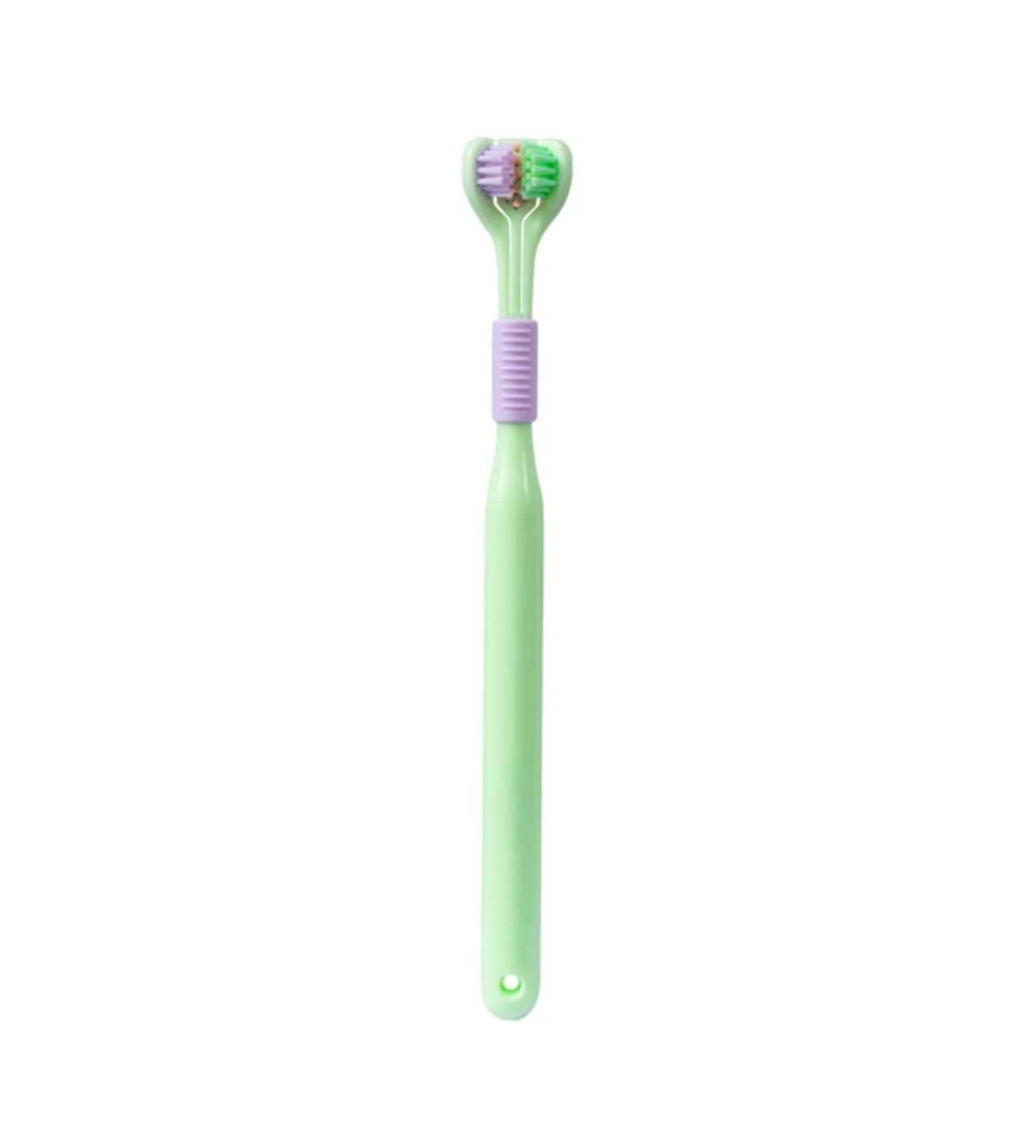 Buy Soft Hair Manual Toothbrush - 3-Piece Three-Sided & Tongue Scratcher - Ideal for Kids & Adults - Green - International Shipping Available - Buy Online on GoSupps.com