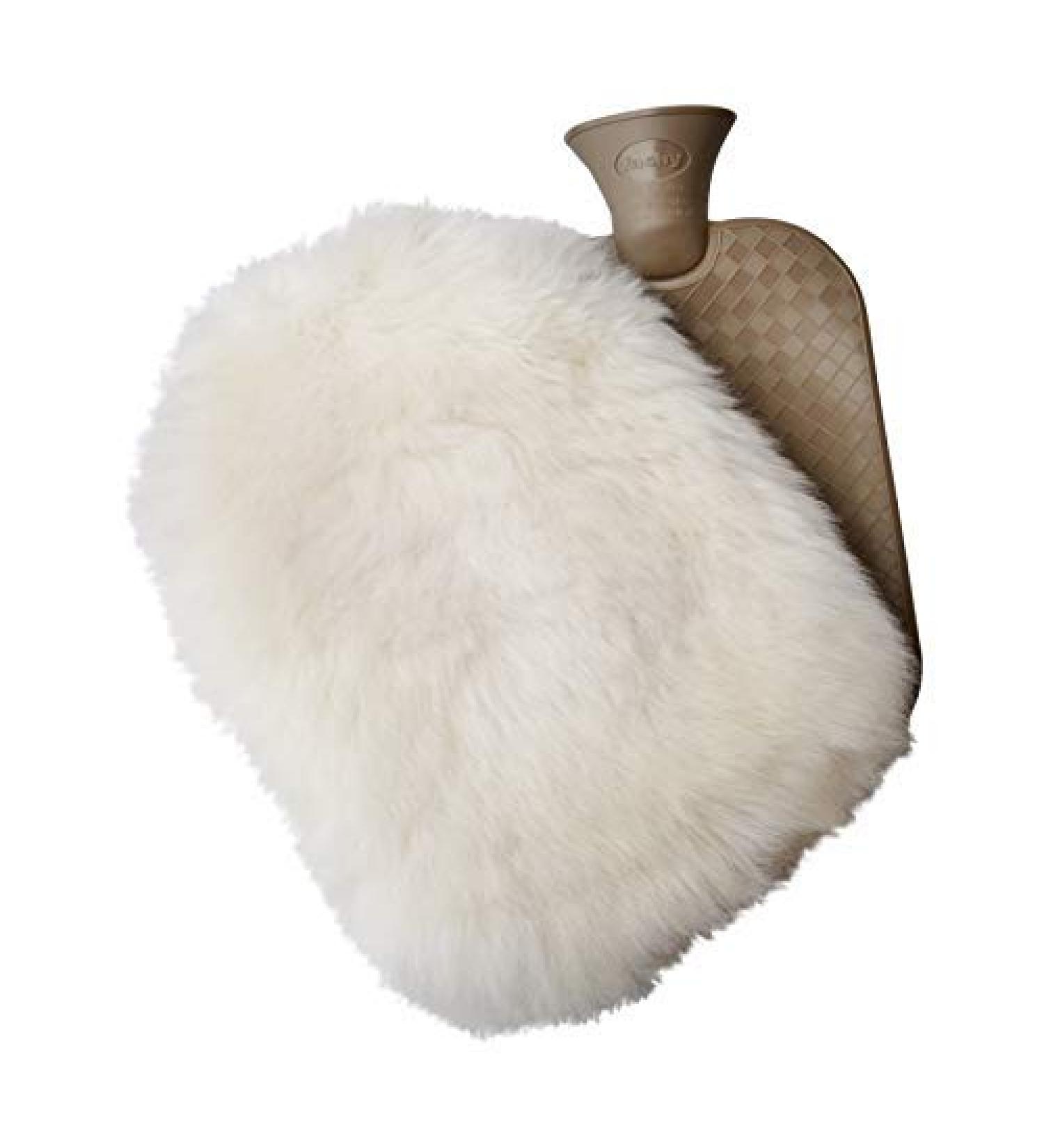 Lambskin - HOT WATER BOTTLE SET 2.0 L Cozy hot water bottle cover + rubber bottle color white