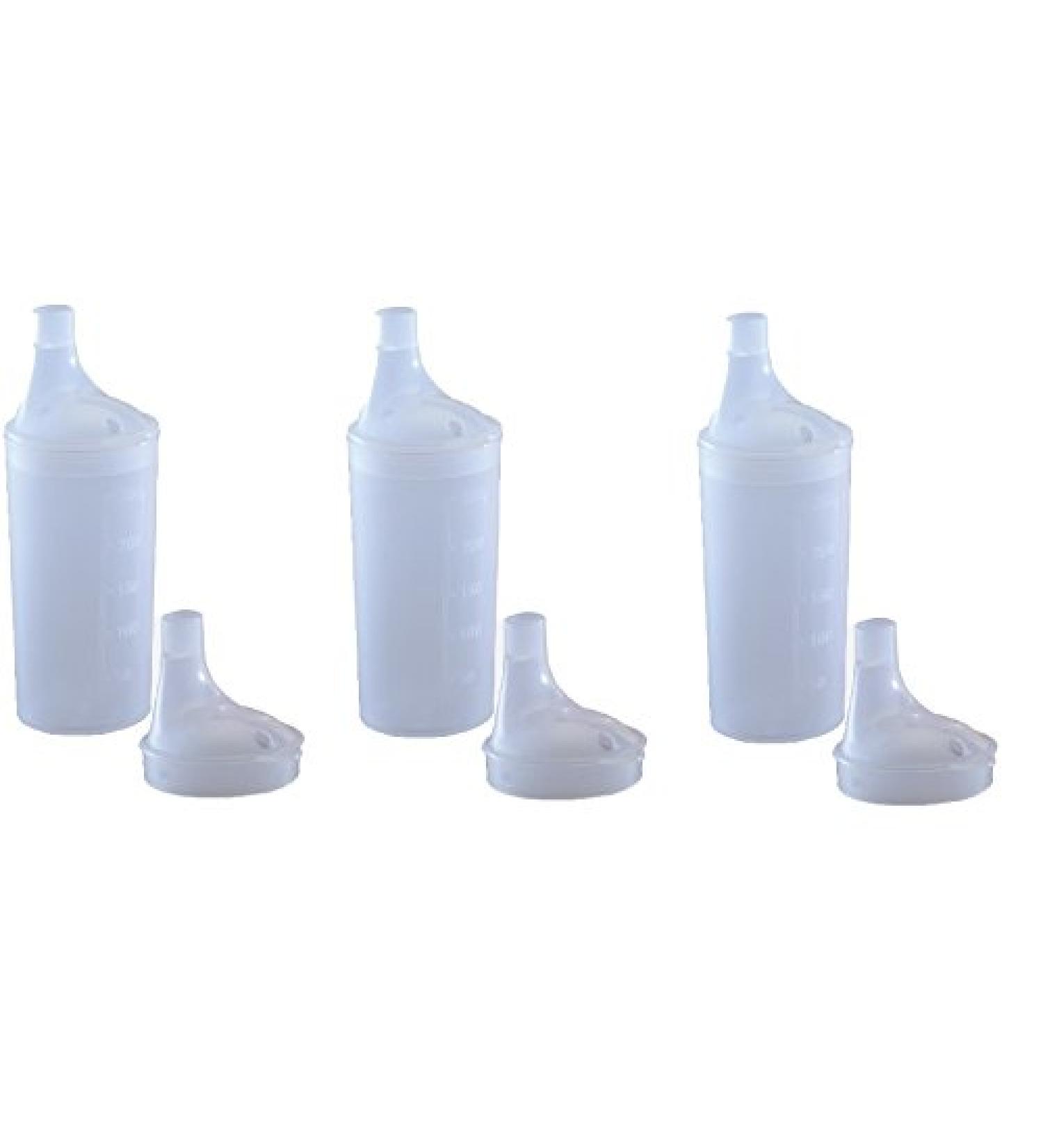 Plastic Feeding Cup with 2 LIDS - Adult Feeder Beaker with Large and Narrow spout - Hospital Mug. (3)
