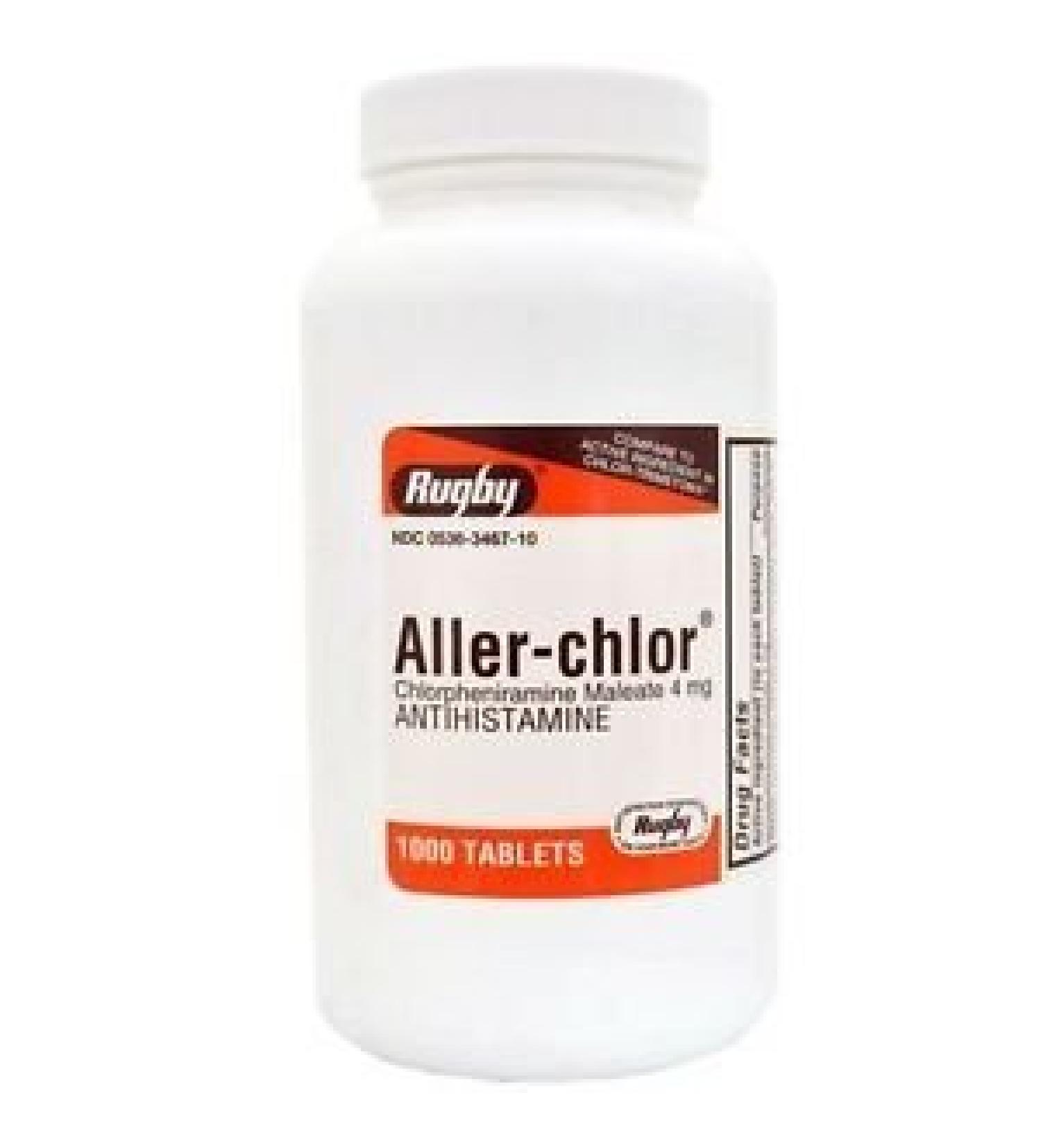 1000 CT RUGBY ALLER-CHLOR 4 HOUR CHLORPHENIRAMINE MALEATE 4MG ANTIHISTAMINE *COMPARE TO CHLOR-TRIMETON ALLERGY TABLETS AND SAVE* by Chlor-Trimeton