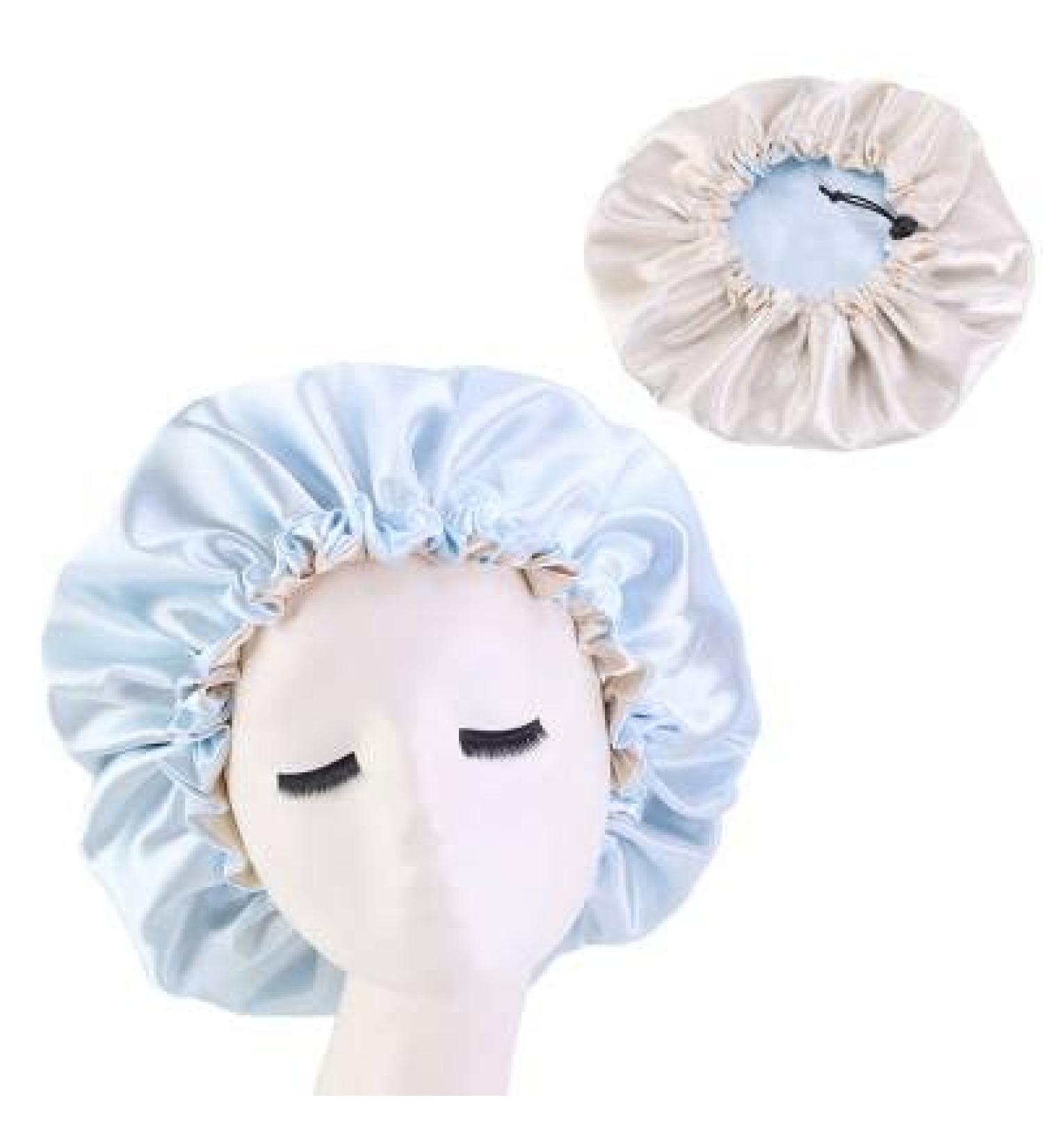 Satin Silk Bonnet for Sleeping - Blue & Beige, Afro Black and Curly Hair - Buy Online on GoSupps.com