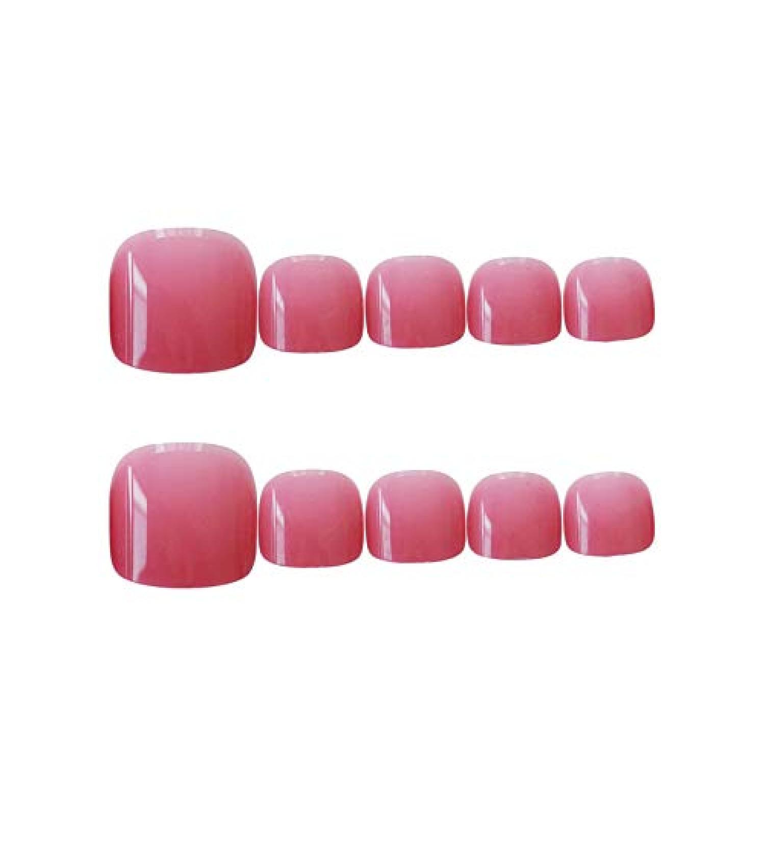 24 Pcs Short Pink False Toenails Set - Press On French Fake Toenails with Glue | Full Cover for Perfect Pedicure - Buy Online on GoSupps.com
