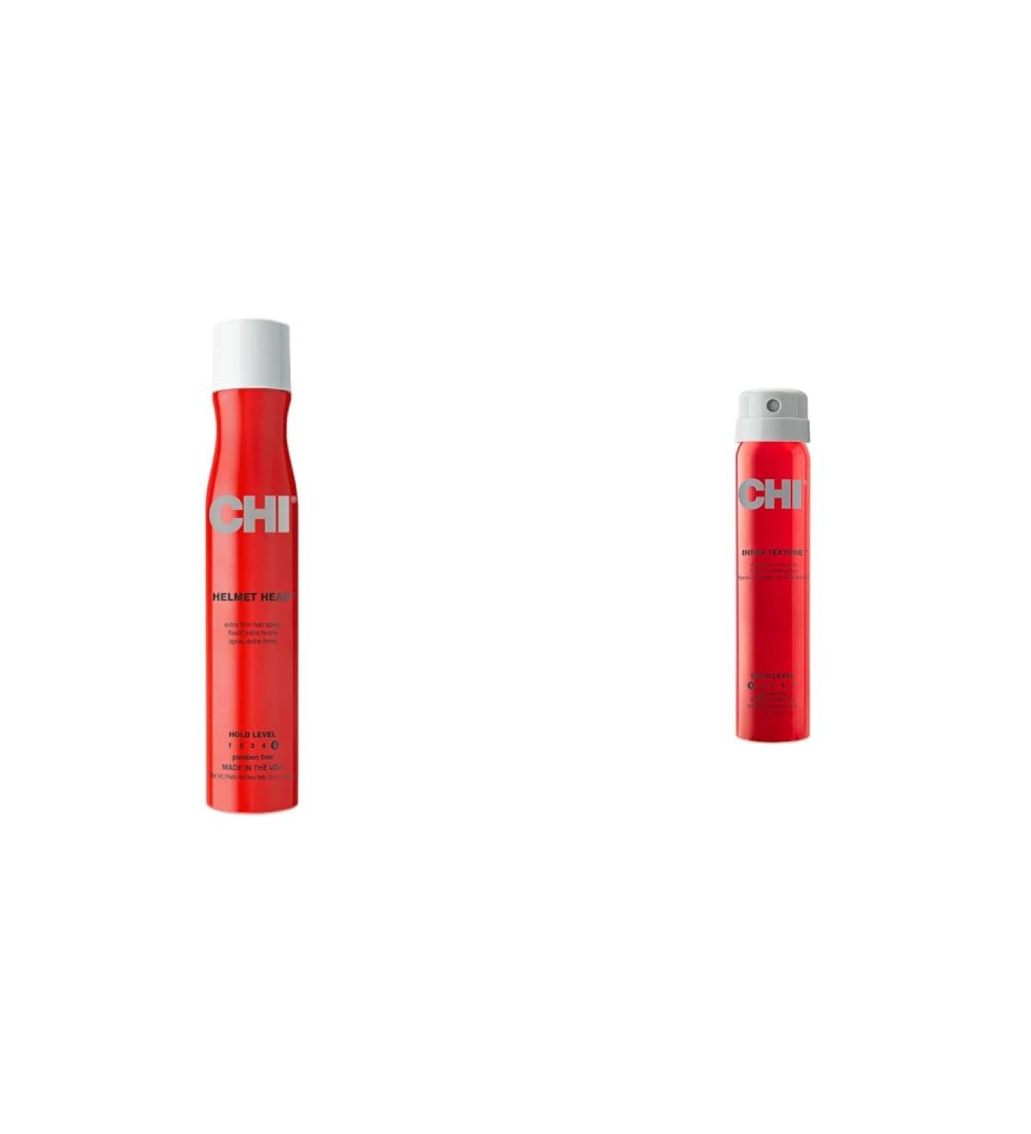 CHI Helmet Head Extra Firm Hairspray 10 oz & Infra Texture Dual Hair Spray 2.6 oz 10 Ounce (Pack of 1) Hairspray + Hair Spray 2.6 oz - Buy Online on GoSupps.com