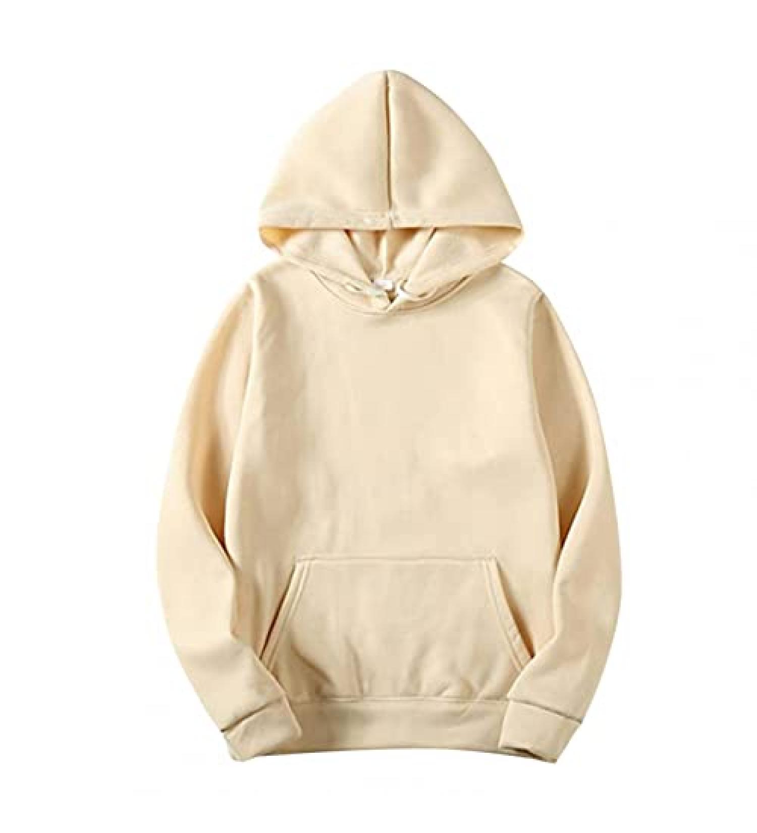 Winter Fleece Lined Hooded Sweatshirts for Men, Mens Comfortable Pullovers Tops Hoodie Running Activewear Beige Medium