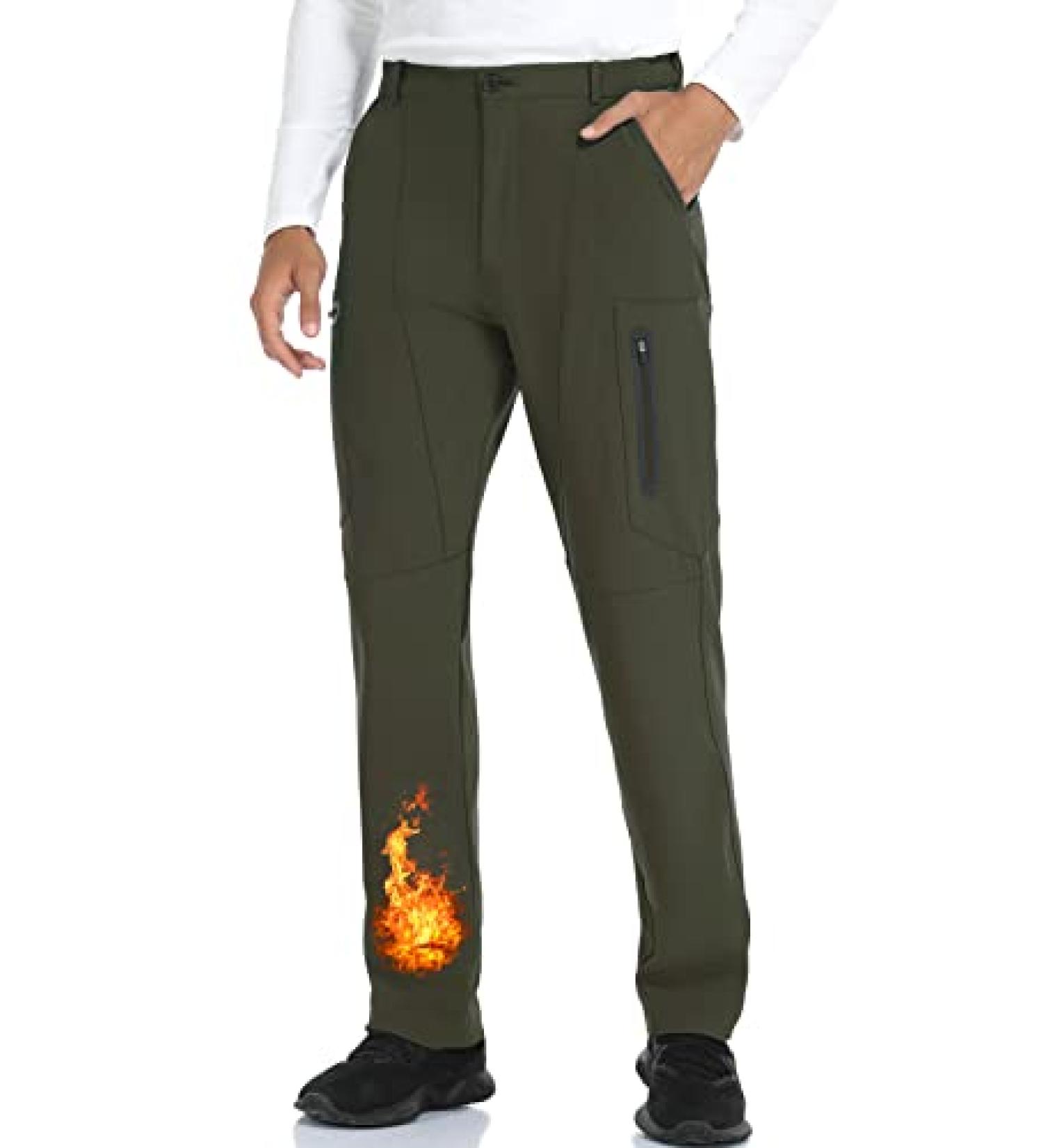 Sherelie Men's Snow Ski Pants - Fleece Lined, Water-Resistant Cargo Pants for Hiking - Green - Buy Online on GoSupps.com
