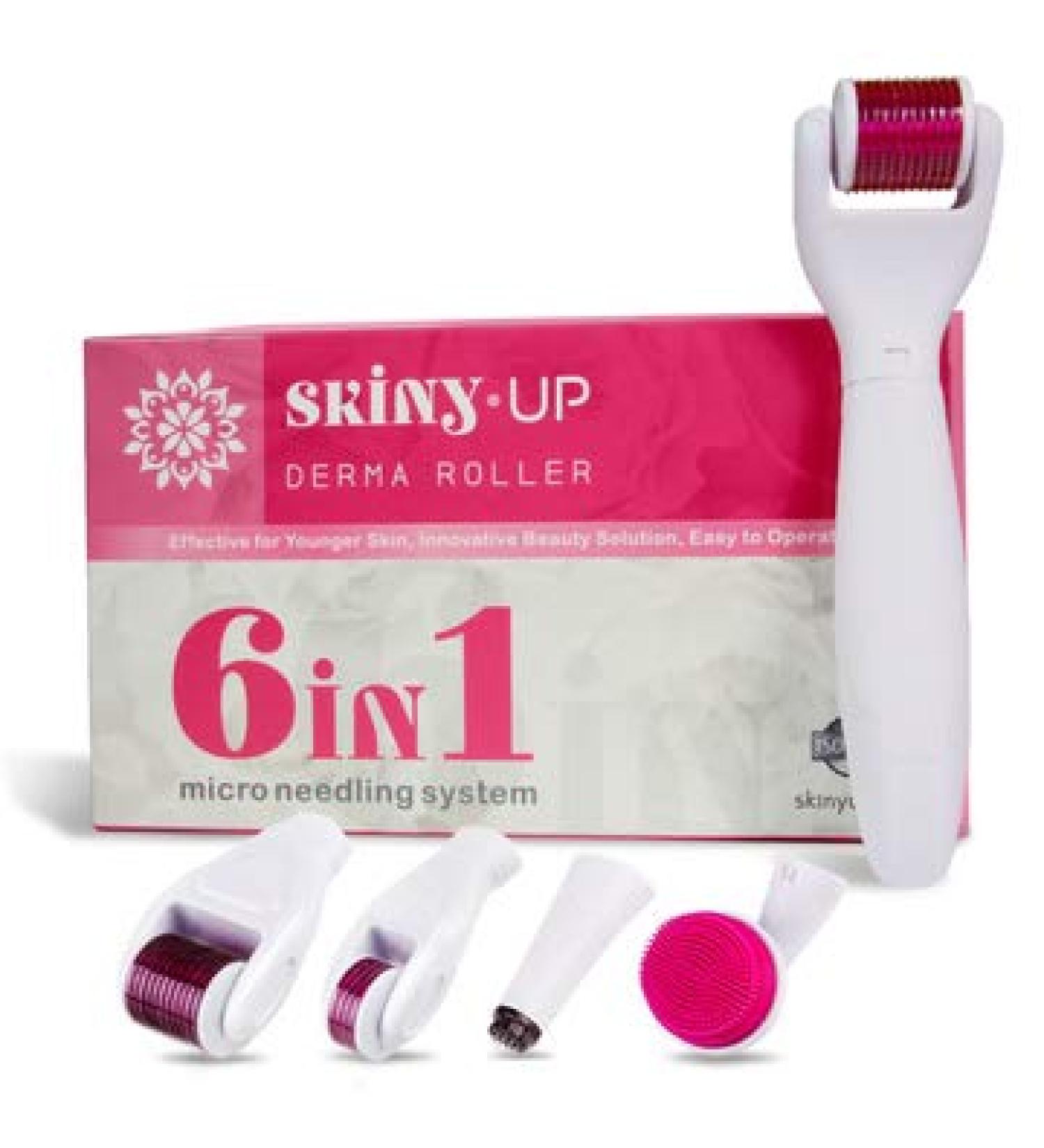 Buy Dermaroller 6 in 1 for Facial & Body - Skiny Up Titan Microneedle 2mm & 0.75mm Kits with CE ISO & MHRA Approval | Includes Facial Cleansing Brush - Buy Online on GoSupps.com