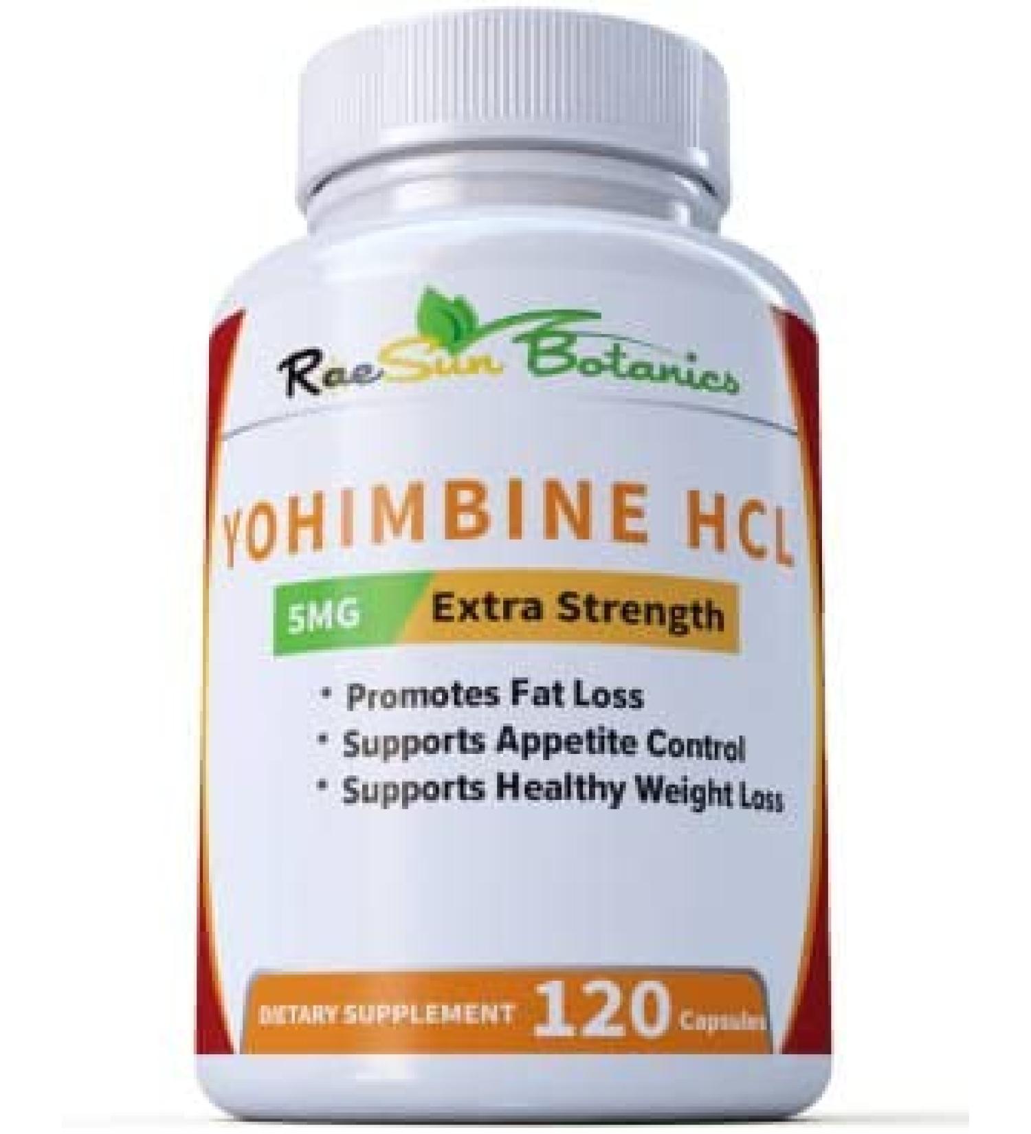 Raesun Botanics Yohimbine HCL Extract 5mg x 120 Capsules - Premium Fat Burner, Weight Loss, Appetite Control, Male Support, Energy Boost - Extra Strength Supplement - Buy Online on GoSupps.com