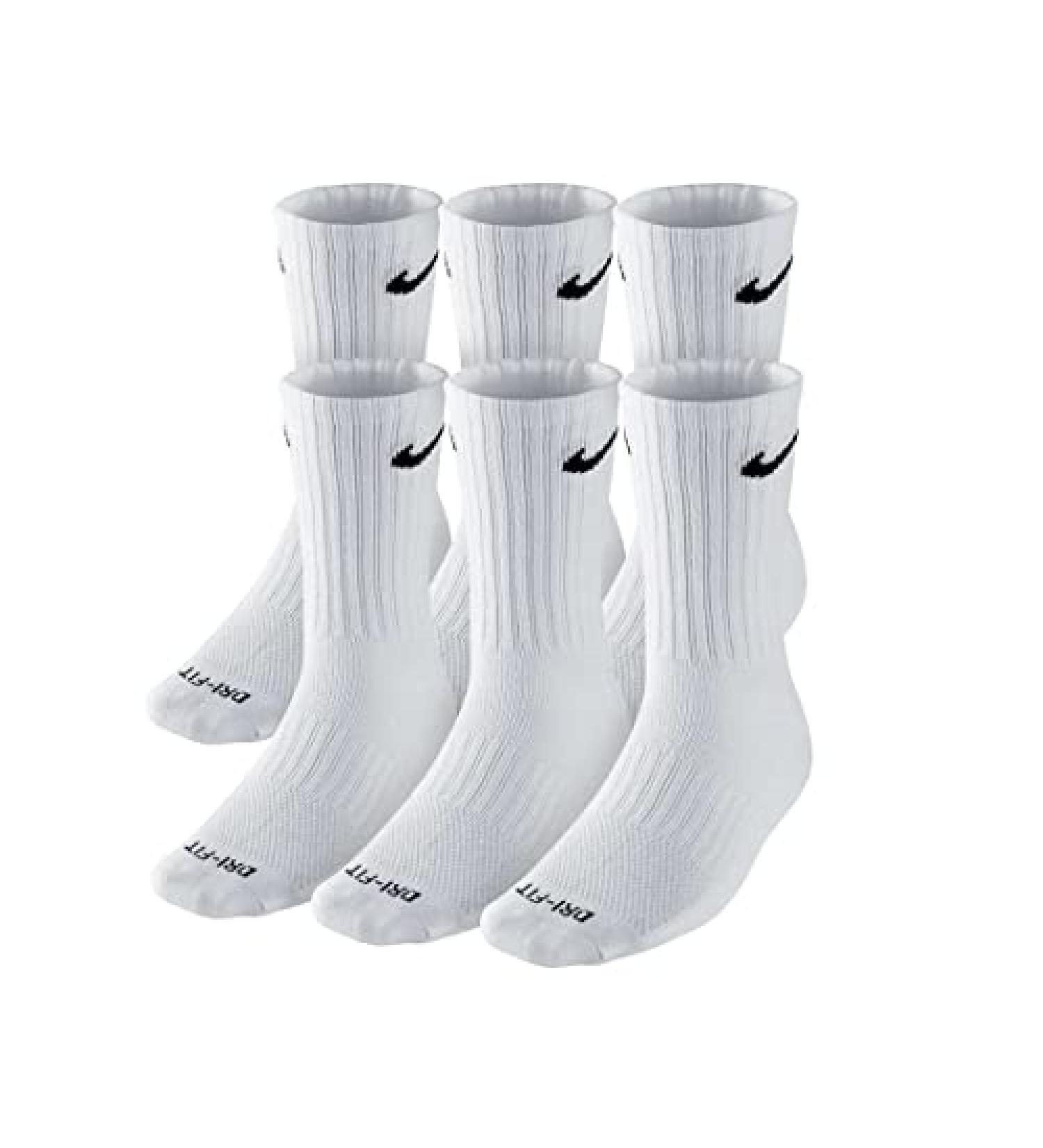 Nike Men's Dri-Fit Training Cotton Cushioned Crew Socks (6 Pair) White 8