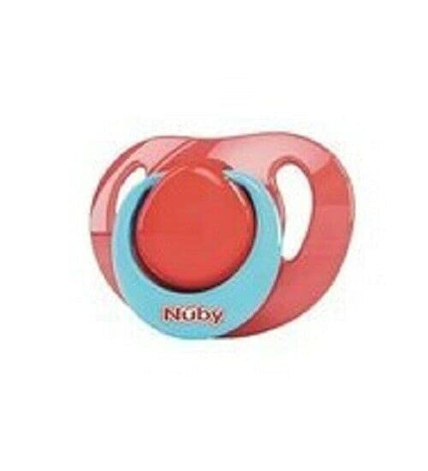 Nuby silicone pacifier orthodontic oval with bow ideal for babies from 0 to 6 months red and blue