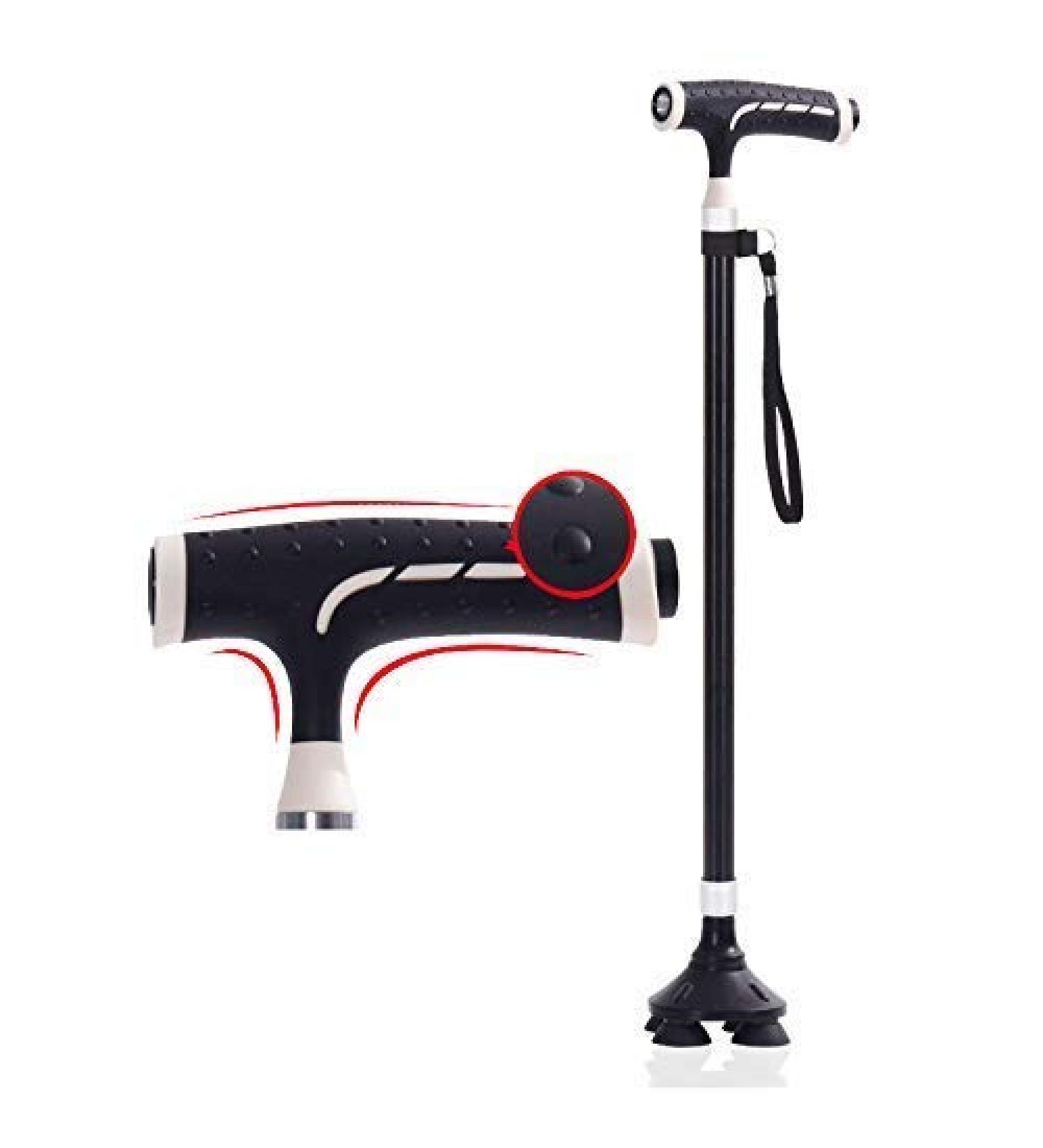 Aluminum Alloy Old Man Crutches LED Lamp Four Feet Multi-Purpose Ergonomic Cane Non-Slip Forearm Crutches Metal Cane Adjustable Walker Interesting Safehappy - Buy Online on GoSupps.com