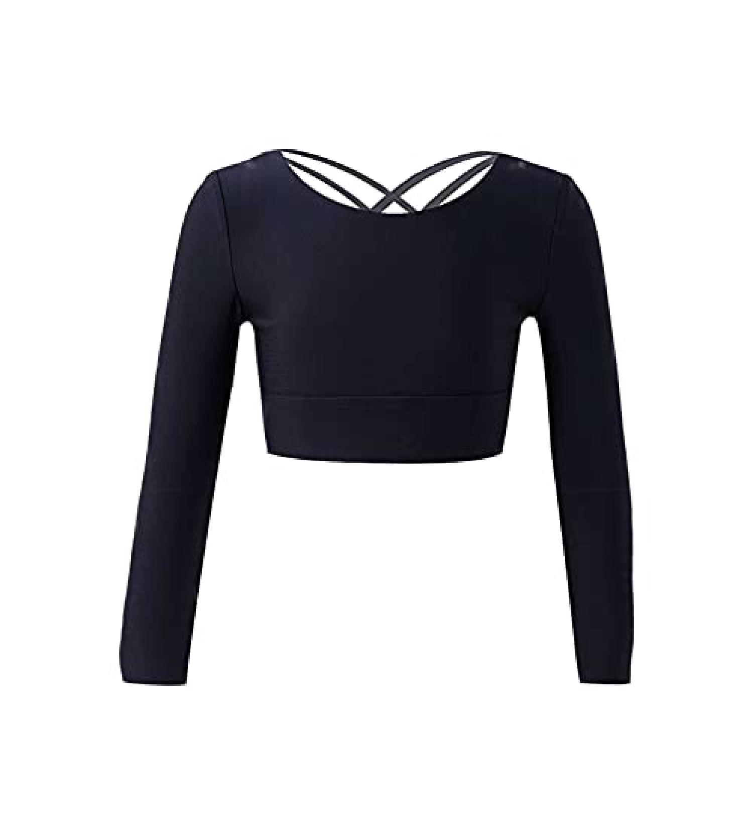 Inhzoy Girls Long Sleeve Crop Tank Top | Dance Gymnastics Yoga Shirt Black 12 - Buy Online on GoSupps.com
