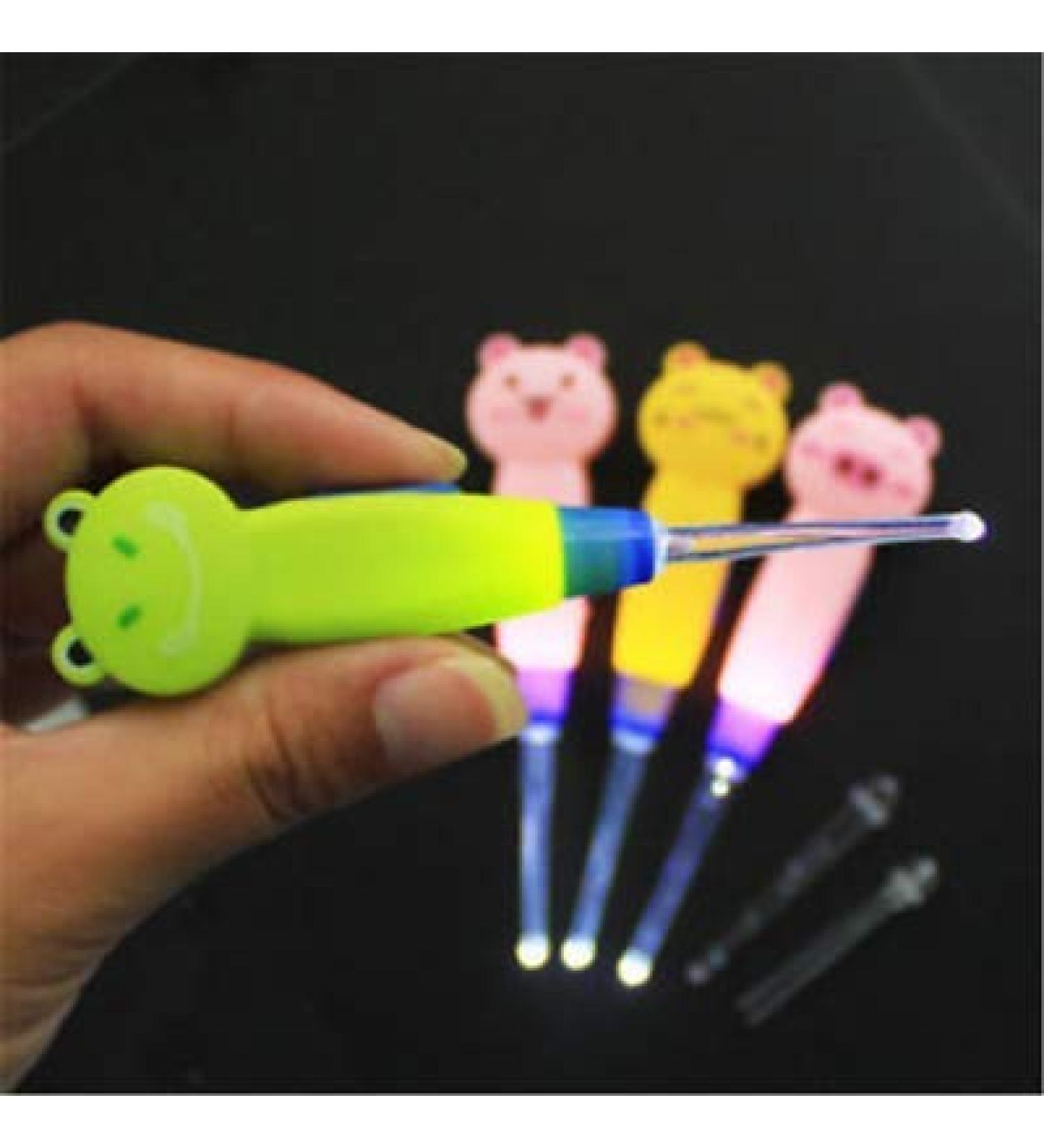 Kids Safe Ear Pick Wax Remover Cleaner Curette with LED Flashlight Light Kits (#2 1pc Plastic (Random Color))