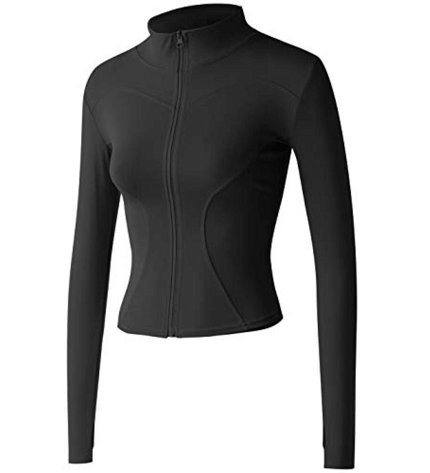 Gacaky Women's Slim Fit Athletic Full Zip Track Jacket - Black, Small | Stretchy, Lightweight, with Thumb Holes - Buy Online on GoSupps.com