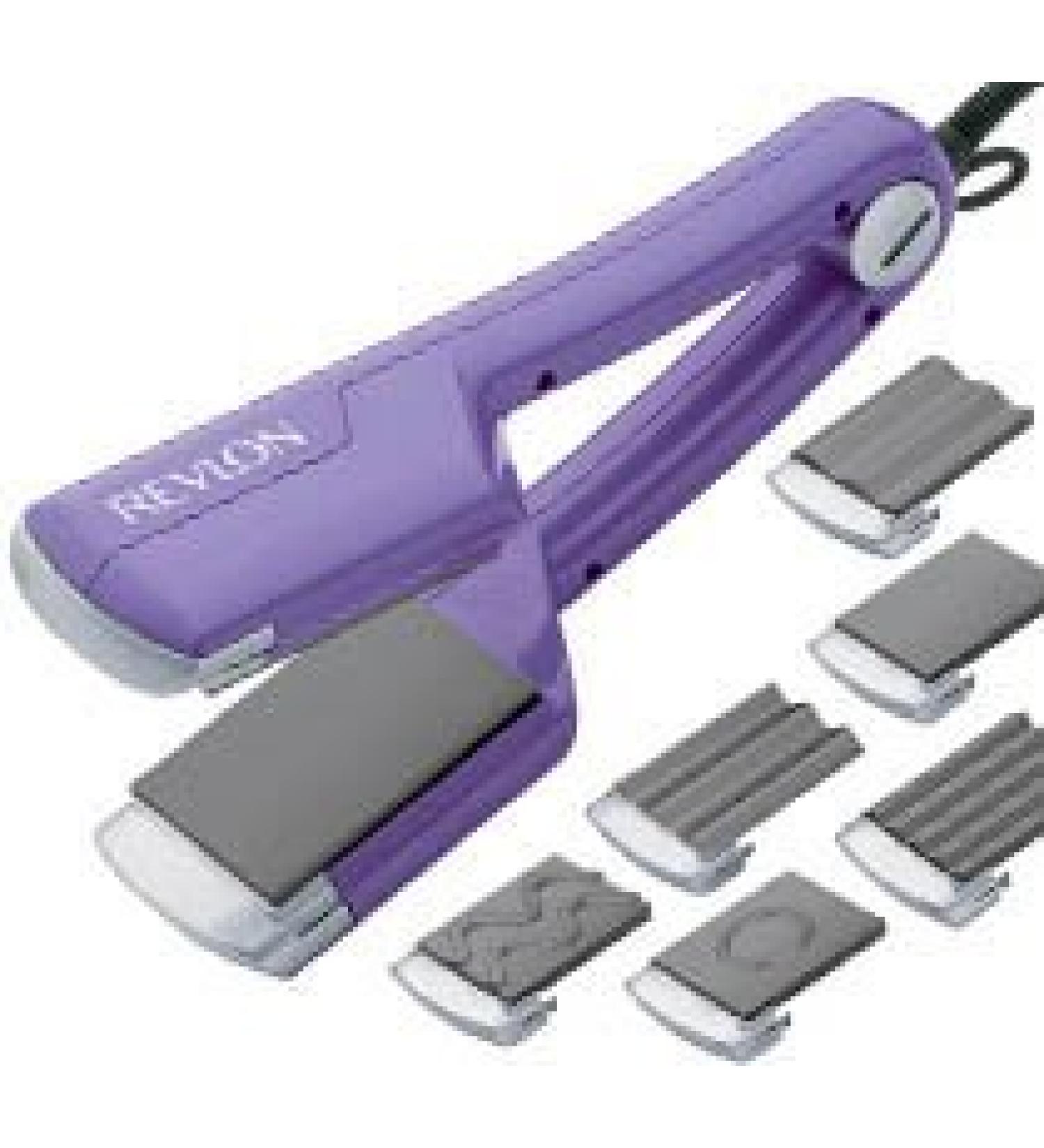 Revlon RV066C Professional 6-in-1 Hair Straightener and Styling with Interchangeable Plates for Waves Circles and Crimping 110V-240V Dual Voltage for Worldwide Use