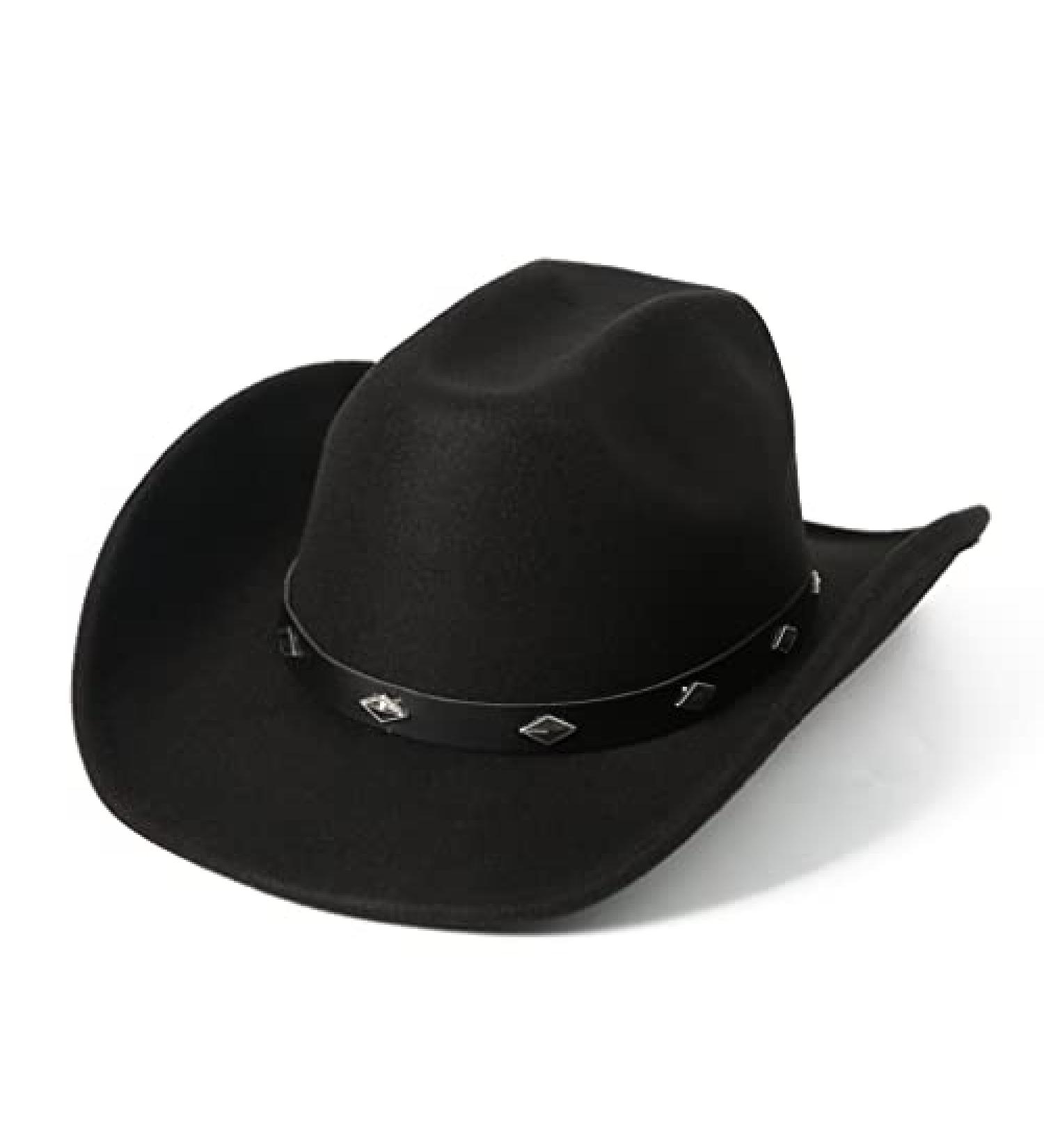 Lanzom Classic Felt Wide Brim Cowboy Hat with Buckle - Black Medium - Unisex - Buy Online on GoSupps.com
