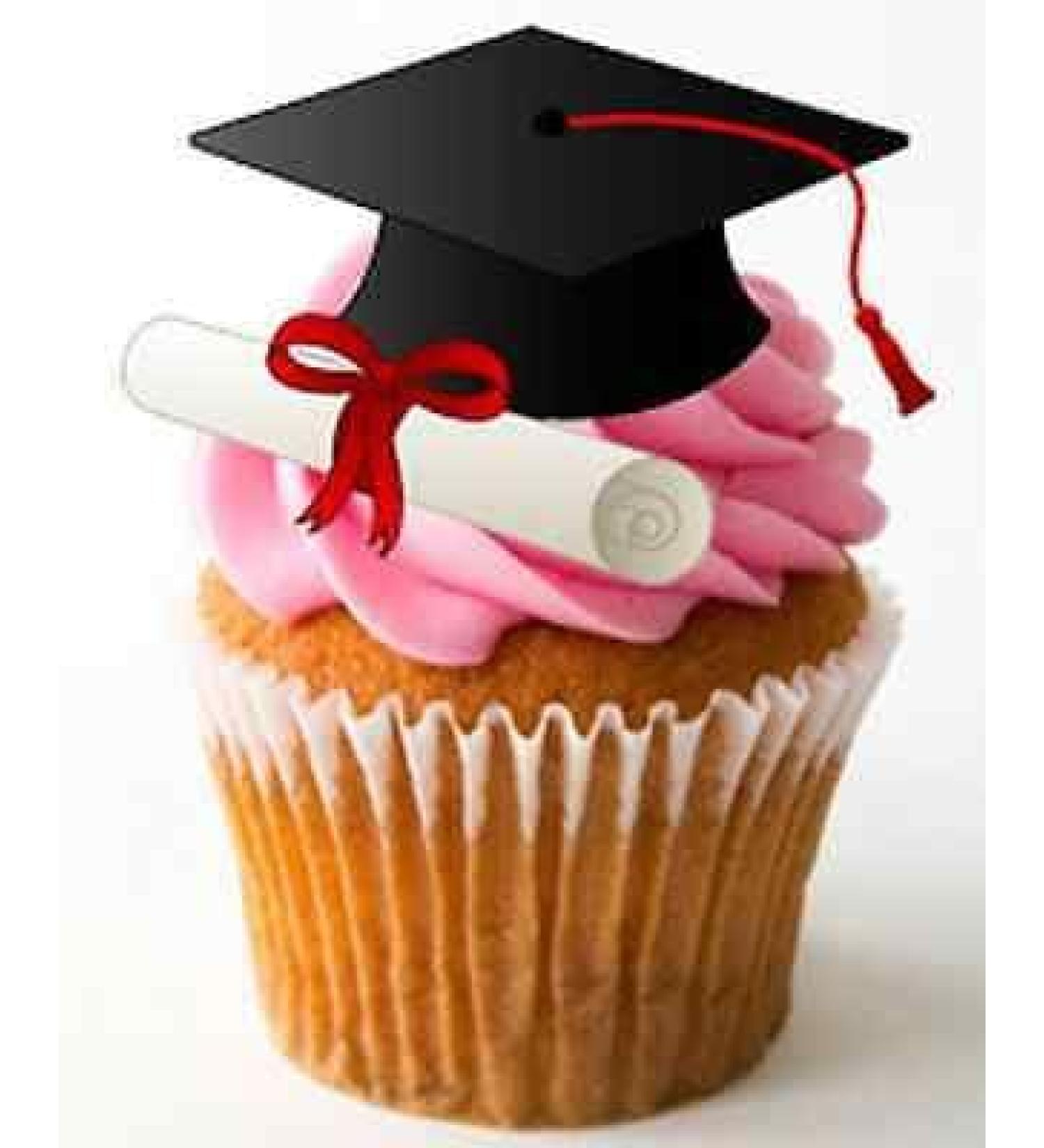 GRADUATION STAND UP x28 FLAT Edible Cake Toppers D1 CONGRATULATIONS HAT & SCROLL
