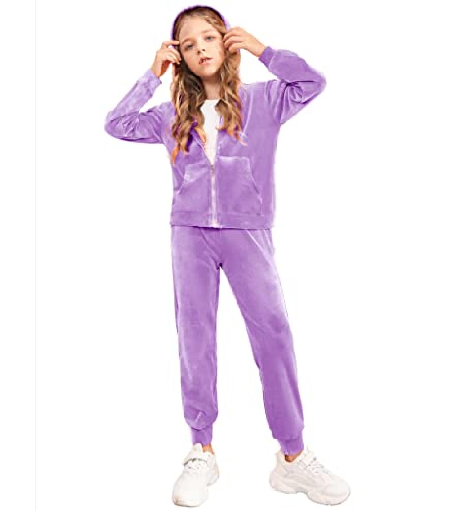 Arshiner Girls Velour Tracksuit Hoodie and Jogger Set - Purple | Size 13-14 Years - Buy Online on GoSupps.com