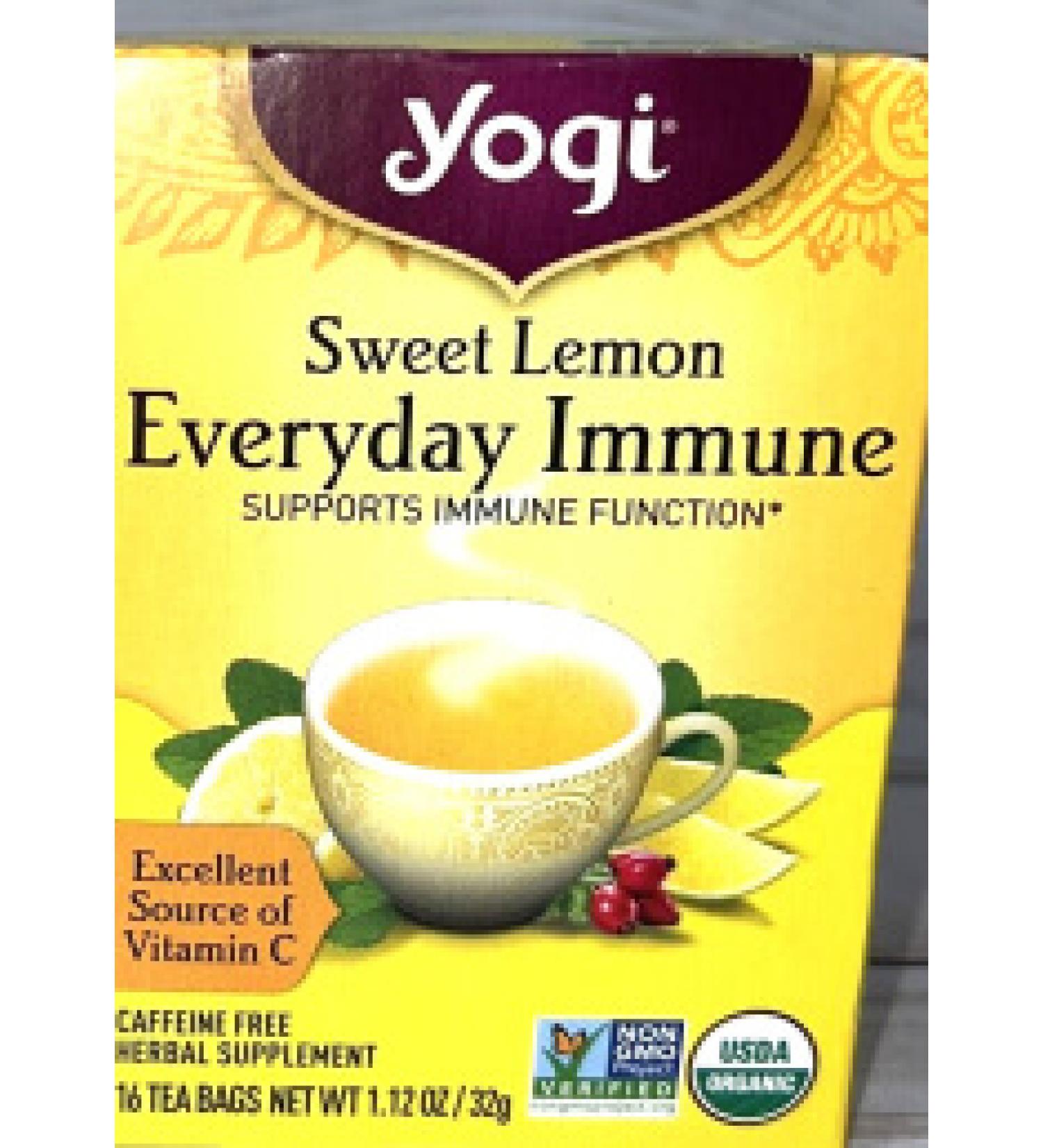 Yogi Tea Sweet Lemon Everyday Immune Caffeine Free 16 Tea Bags 1.12 oz (32 g) Each