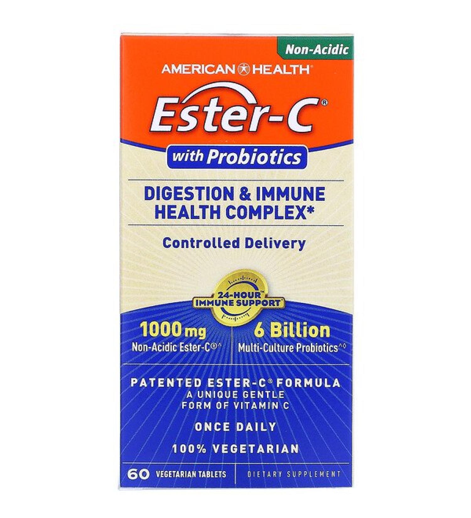 American Health Ester-C with Probiotics Digestion & Immune Health Complex 60 Vegetarian Tablets