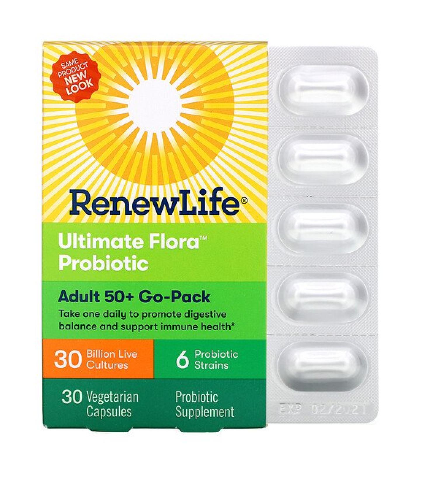 Renew Life Adult 50+ Go-Pack Ultimate Flora Probiotic 30 Billion Live Cultures 30 Vegetarian Capsules
