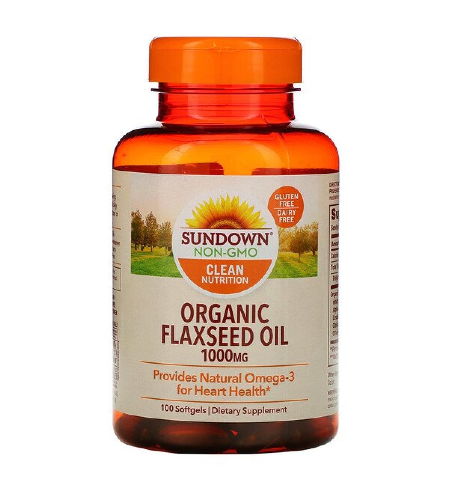Sundown Naturals Organic Flaxseed Oil 1000 mg 100 Softgels