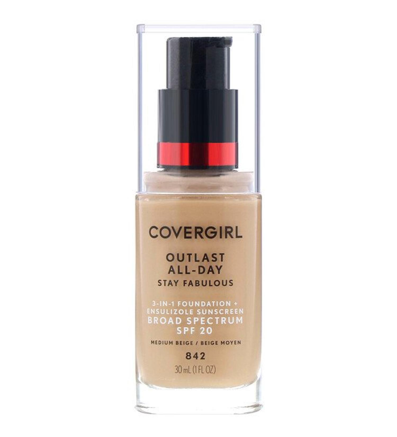 Covergirl Outlast All-Day Stay Fabulous 3-in-1 Foundation 842 Medium Beige 1 fl oz (30 ml)