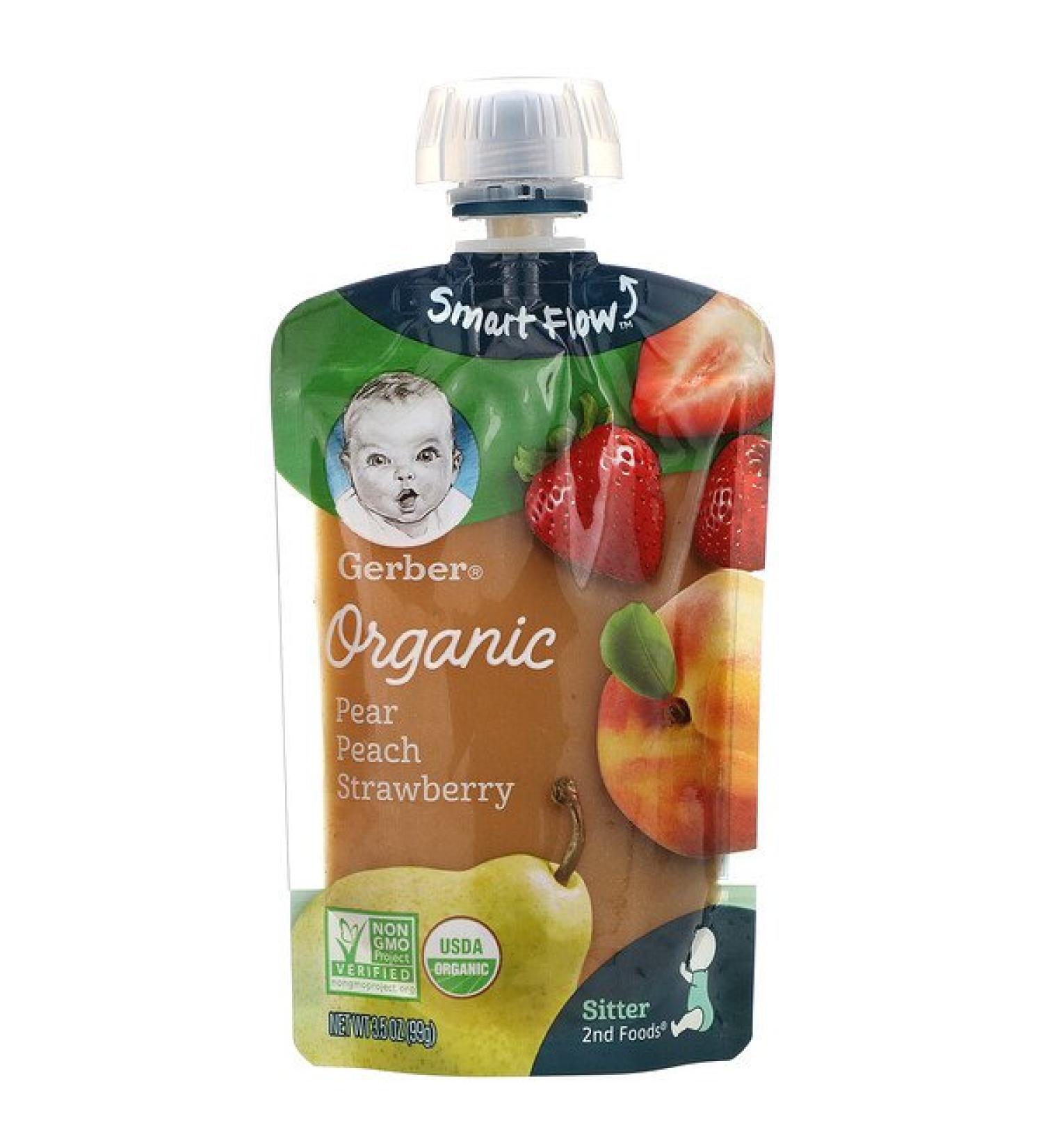 Gerber Smart Flow Organic Pear Peach Strawberry 3.5 oz (99 g)