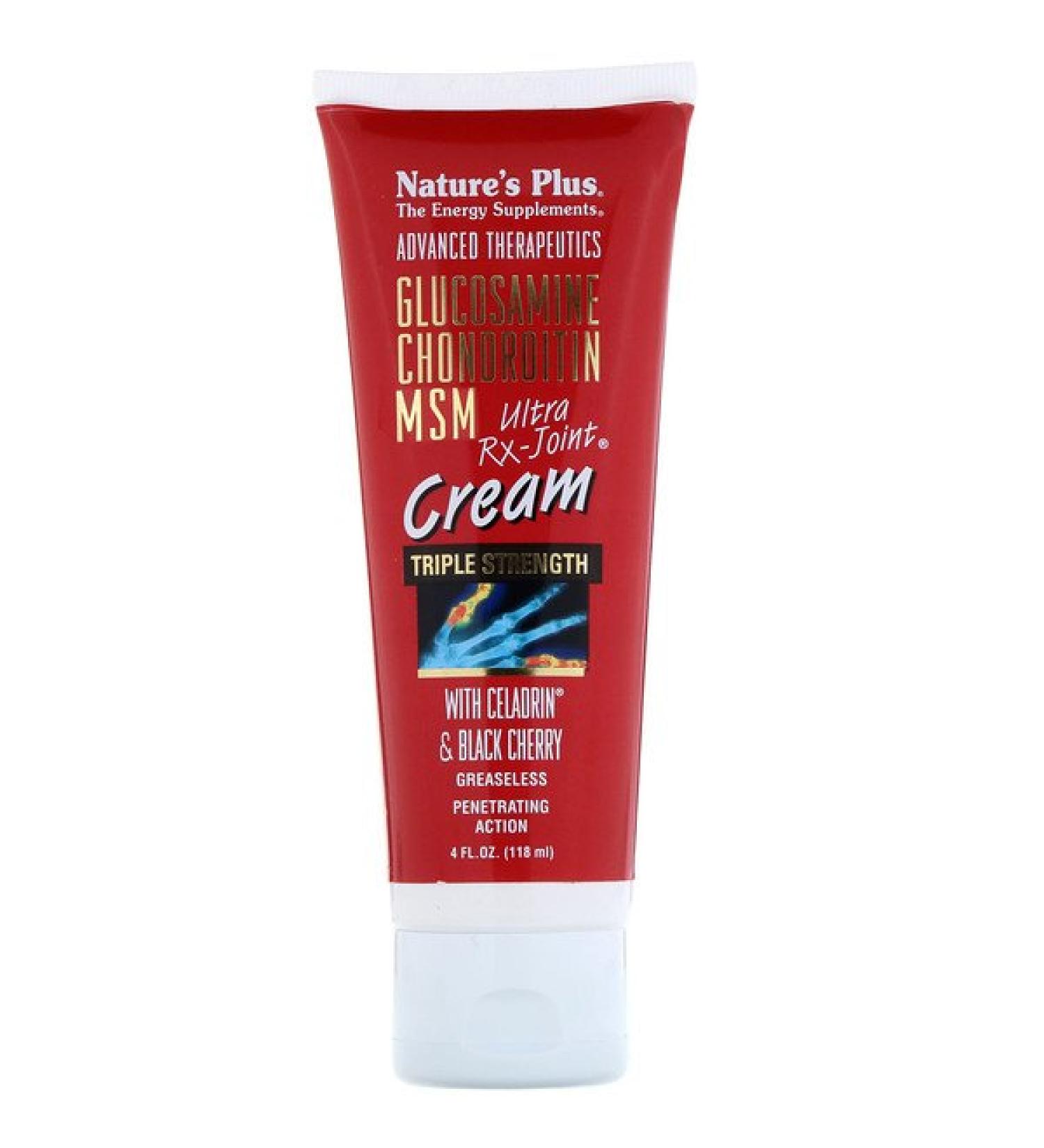 Nature's Plus Advanced Therapeutics Glucosamine Chondroitin MSM Ultra Rx-Joint Cream With Celadrin & Black Cherry 4 fl oz (118 ml)