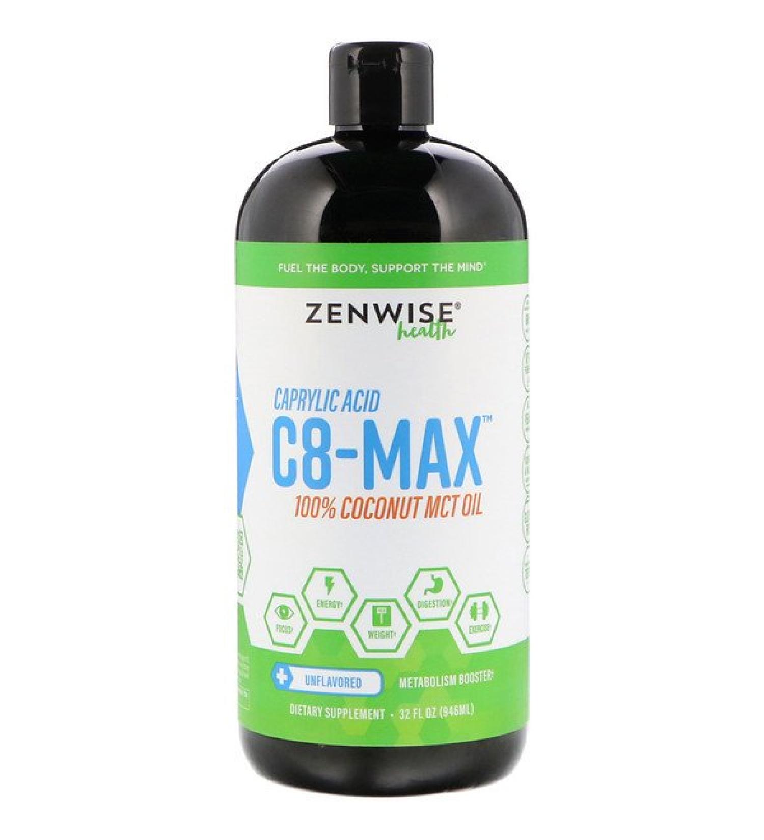 Zenwise Health C8-MAX Caprylic Acid MCT Oil Metabolism Booster Unflavored 32 fl oz (946 ml)