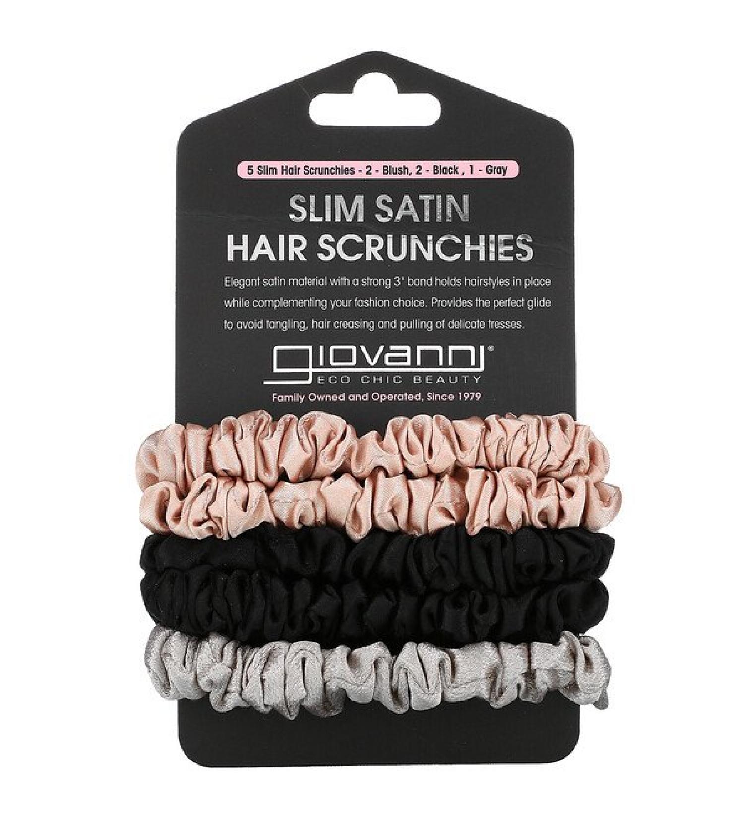 Giovanni Slim Satin Hair Scrunchies - Blush, Black & Gray - Set of 5 - Buy Online on GoSupps.com
