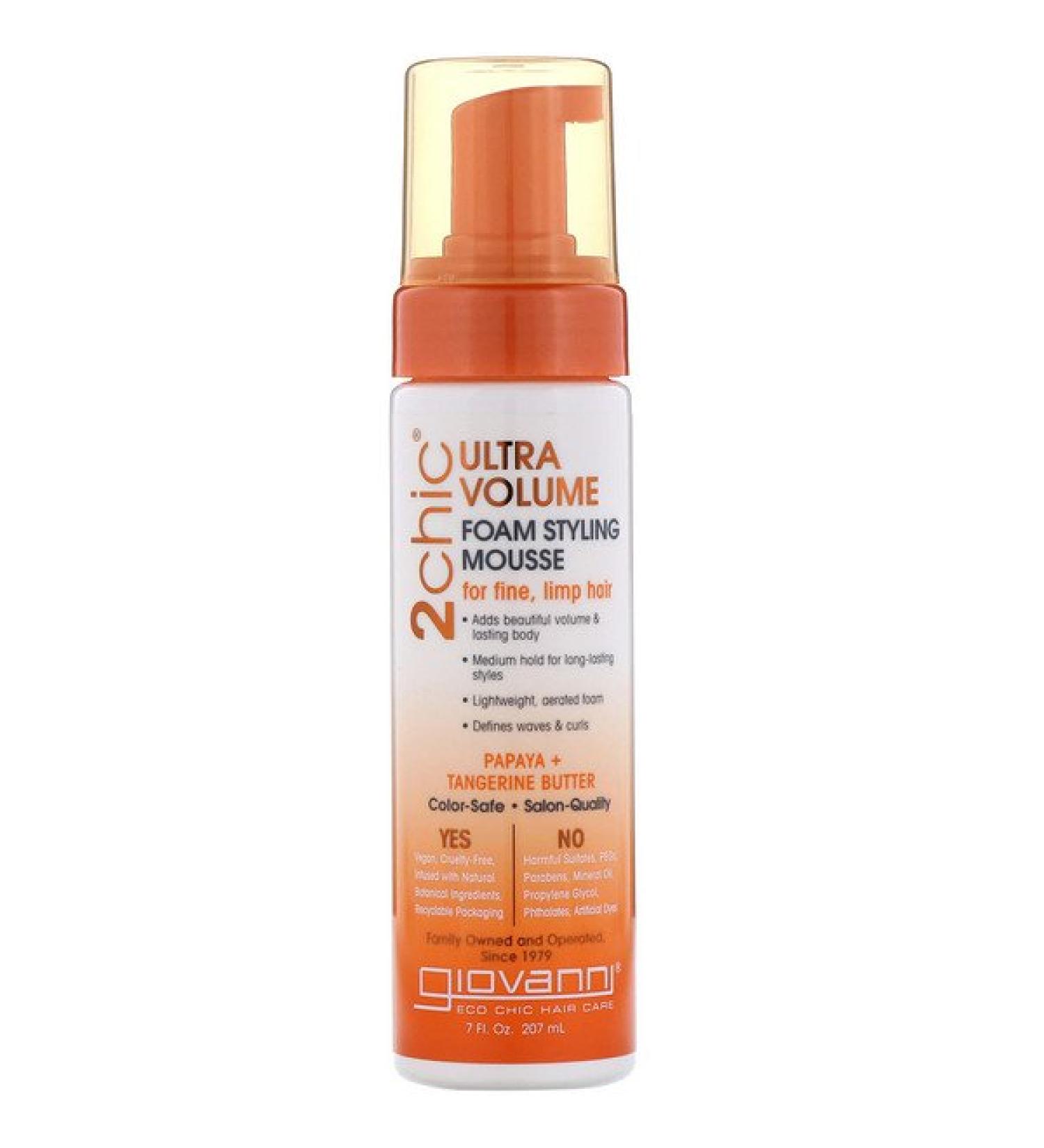 Giovanni 2chic Ultra-Volume Foam Styling Mousse for Fine Limp Hair Papaya & Tangerine  Butter 7 fl oz (207 ml)