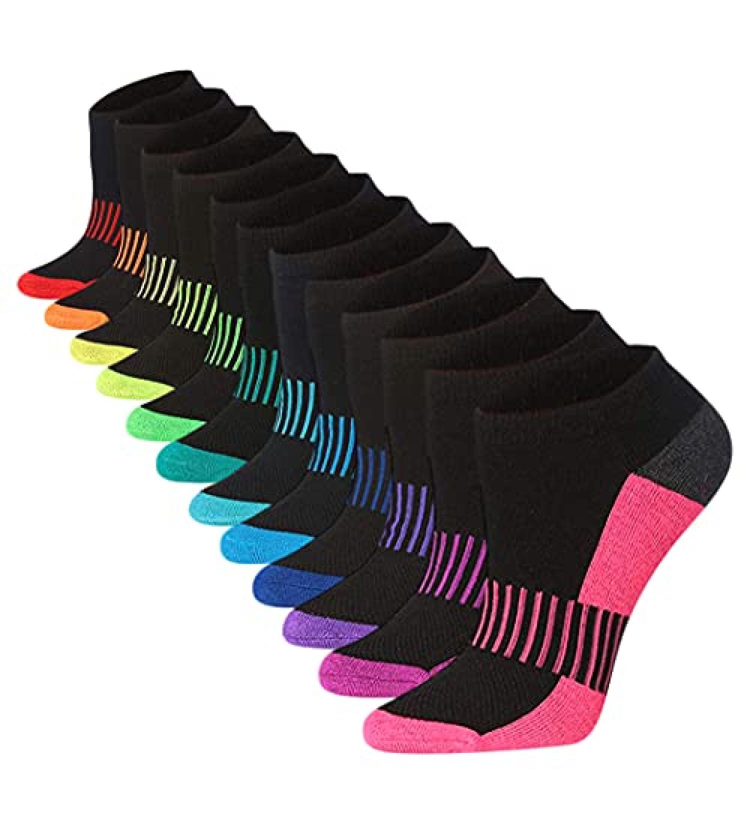 Tipi Toe Women's 12-Pairs Low Cut Athletic Socks with Arch Design - Black + Color Options - Buy Online on GoSupps.com