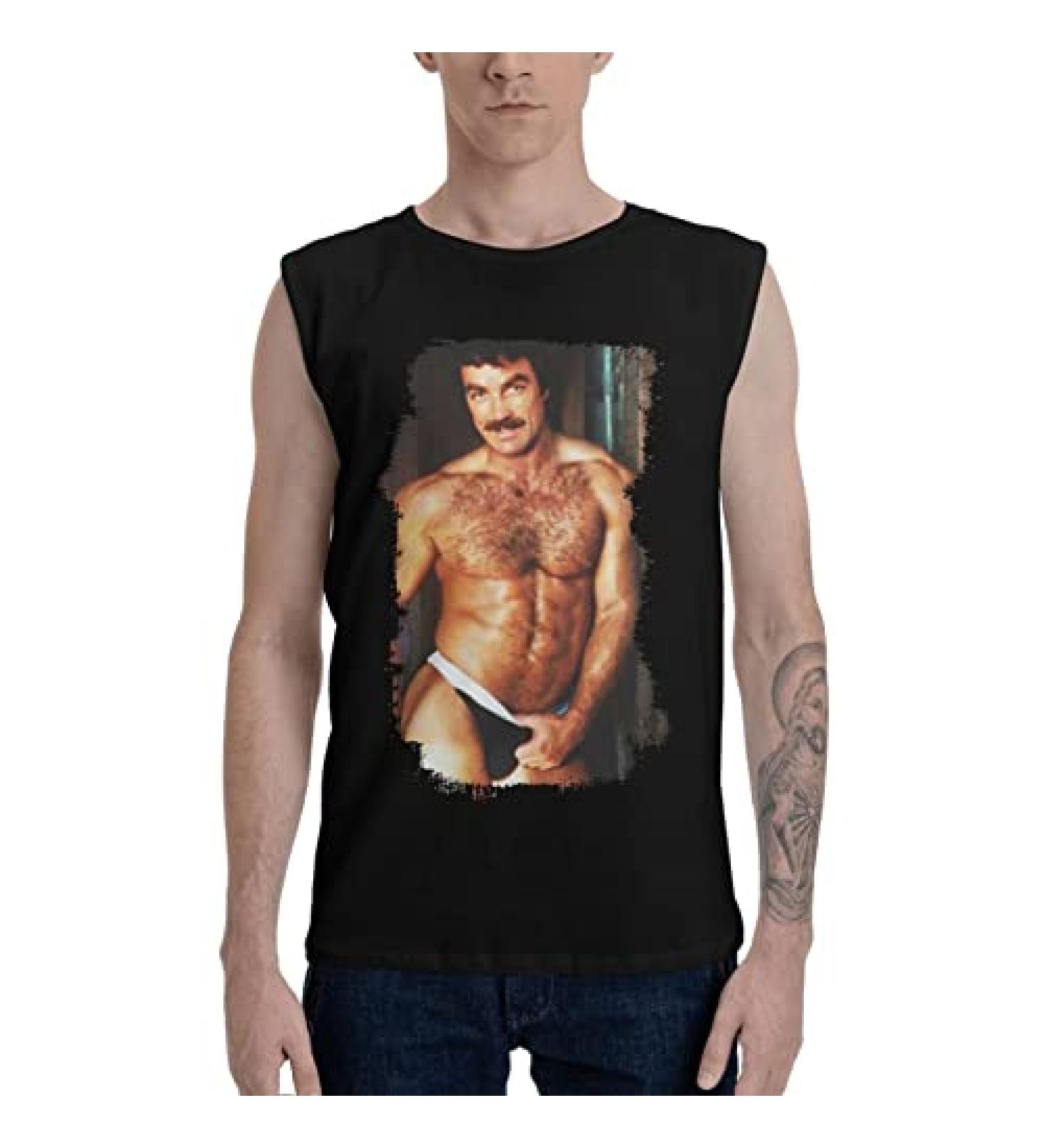 Tom Selleck Tank Top - Men's Round Neck Sleeveless Fitness Vest - X-Large - Buy Online on GoSupps.com